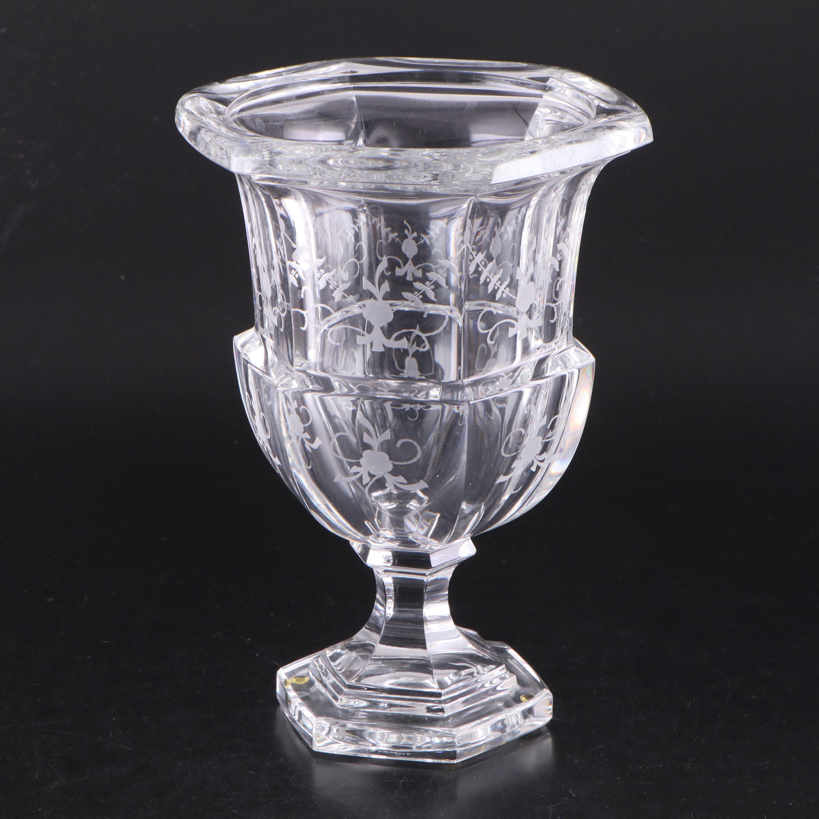 Tiffany & Co. "Biedermeier" Urn Shaped Etched Crystal Vase