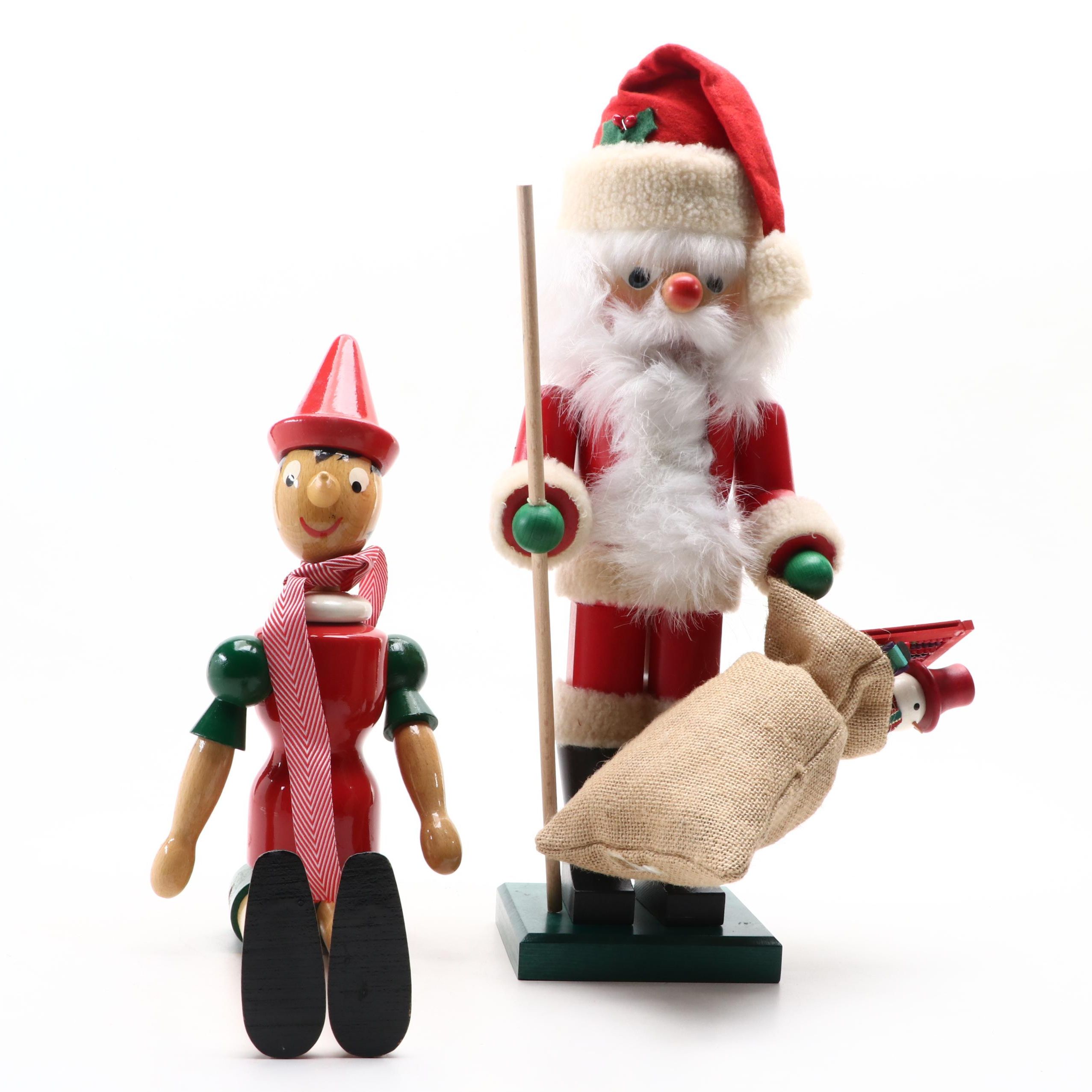Holzkunst Santa Claus Nutcracker with Christmas Pinocchio Figurine