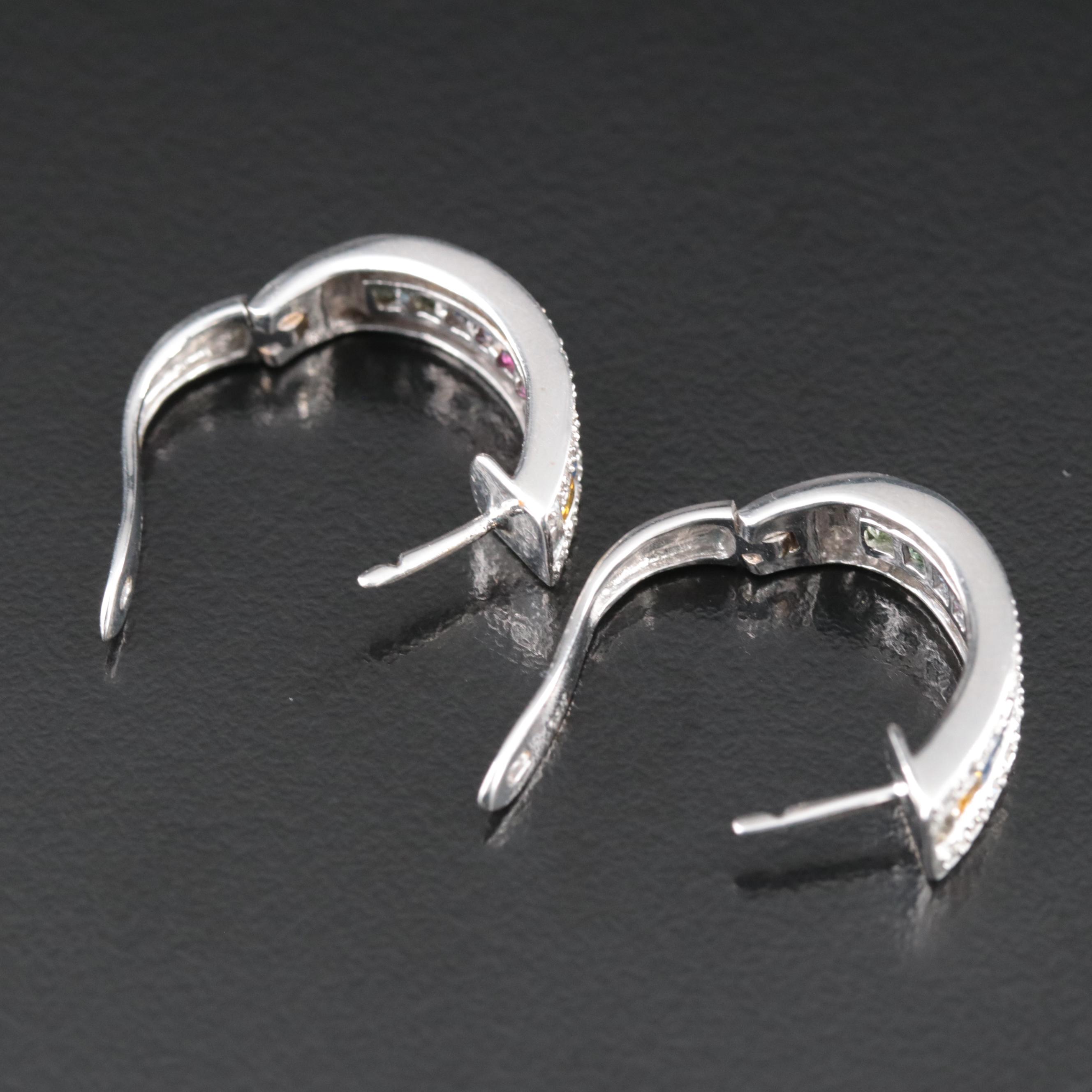 18K Sapphire, Ruby, and Diamond Hoop Earrings