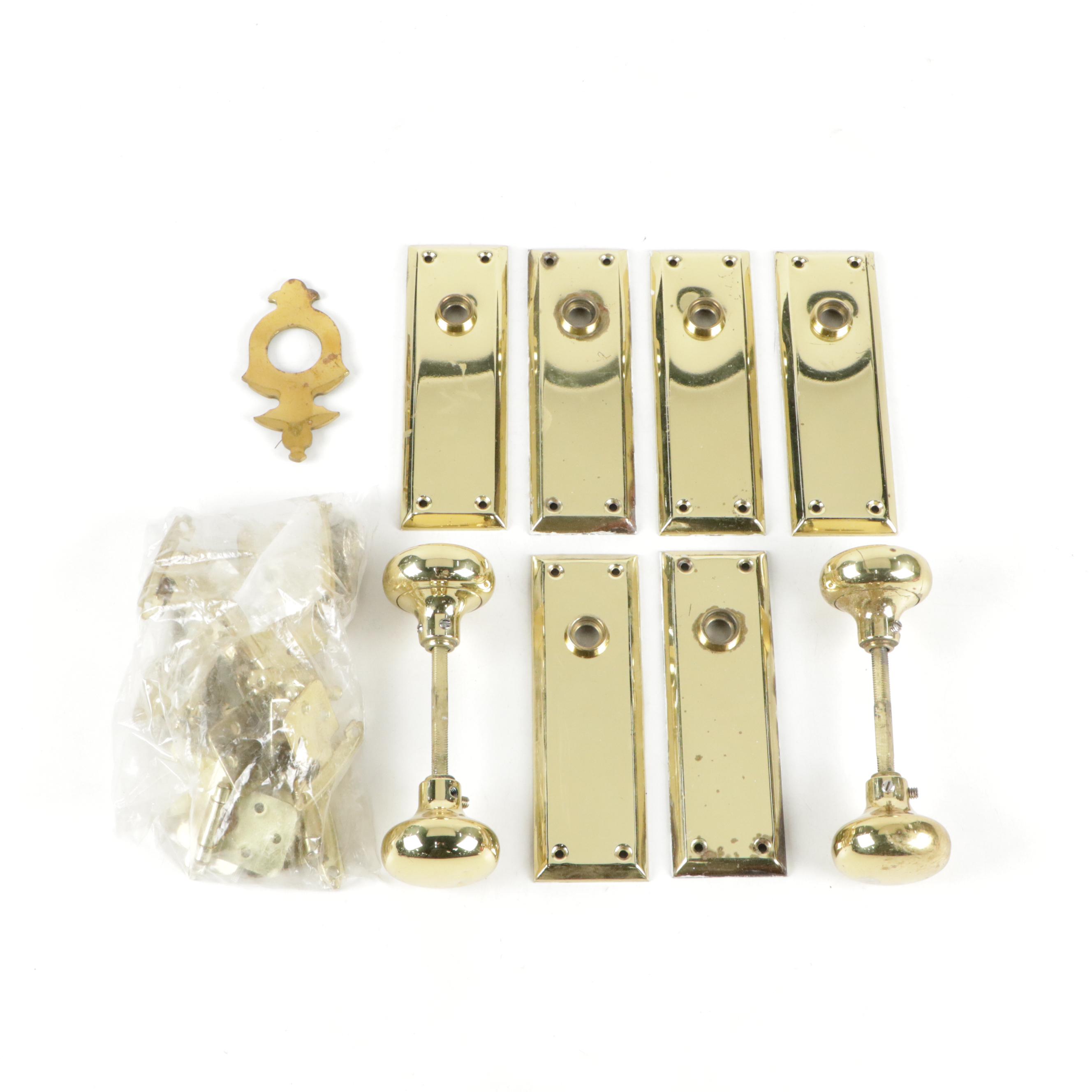 Lacquered Brass Door Knobs with Backplates and Other Hardware EBTH