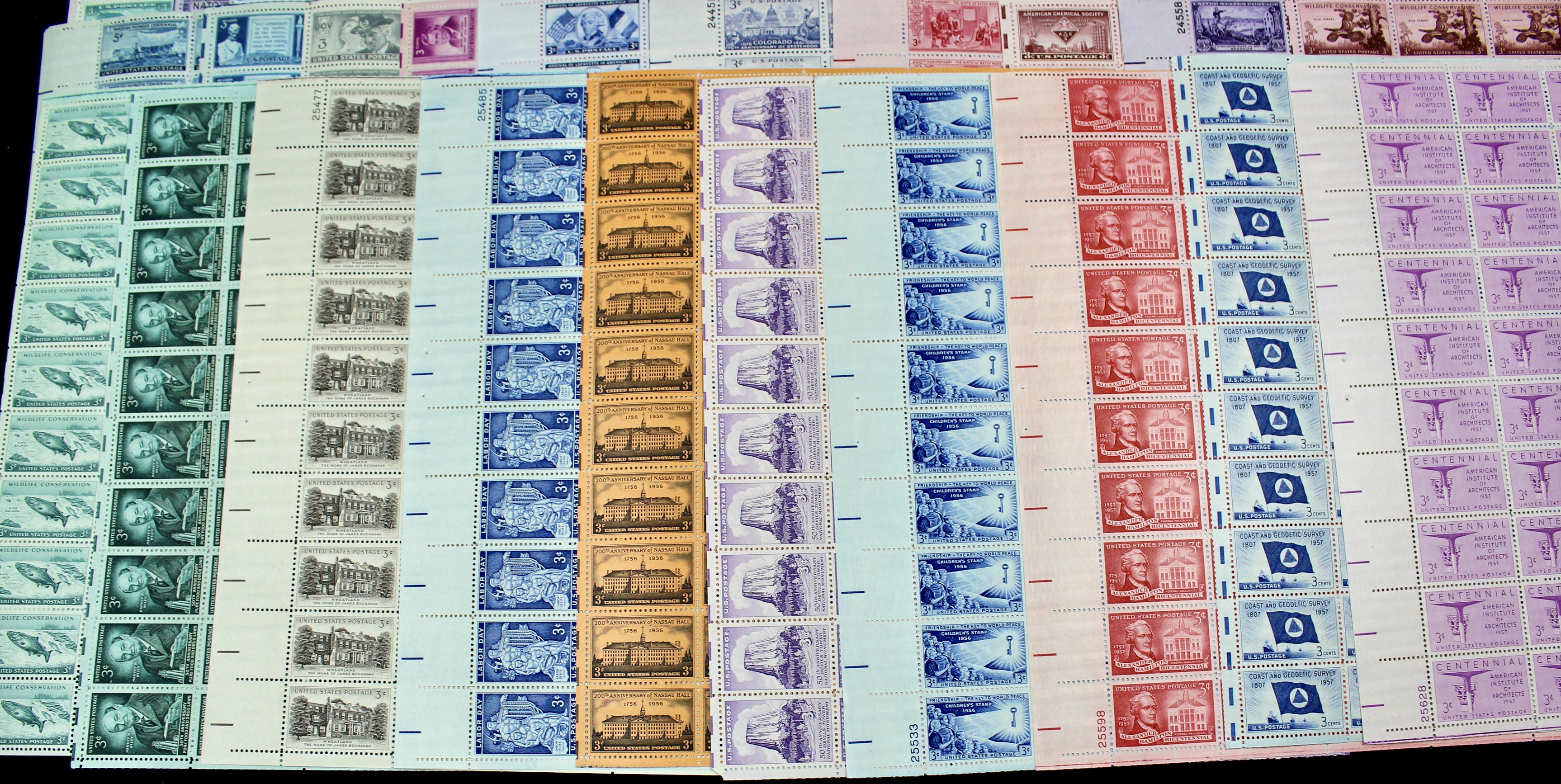 Seventy-two Different Three Cent Stamp Sheets from the 1940's and 1950's