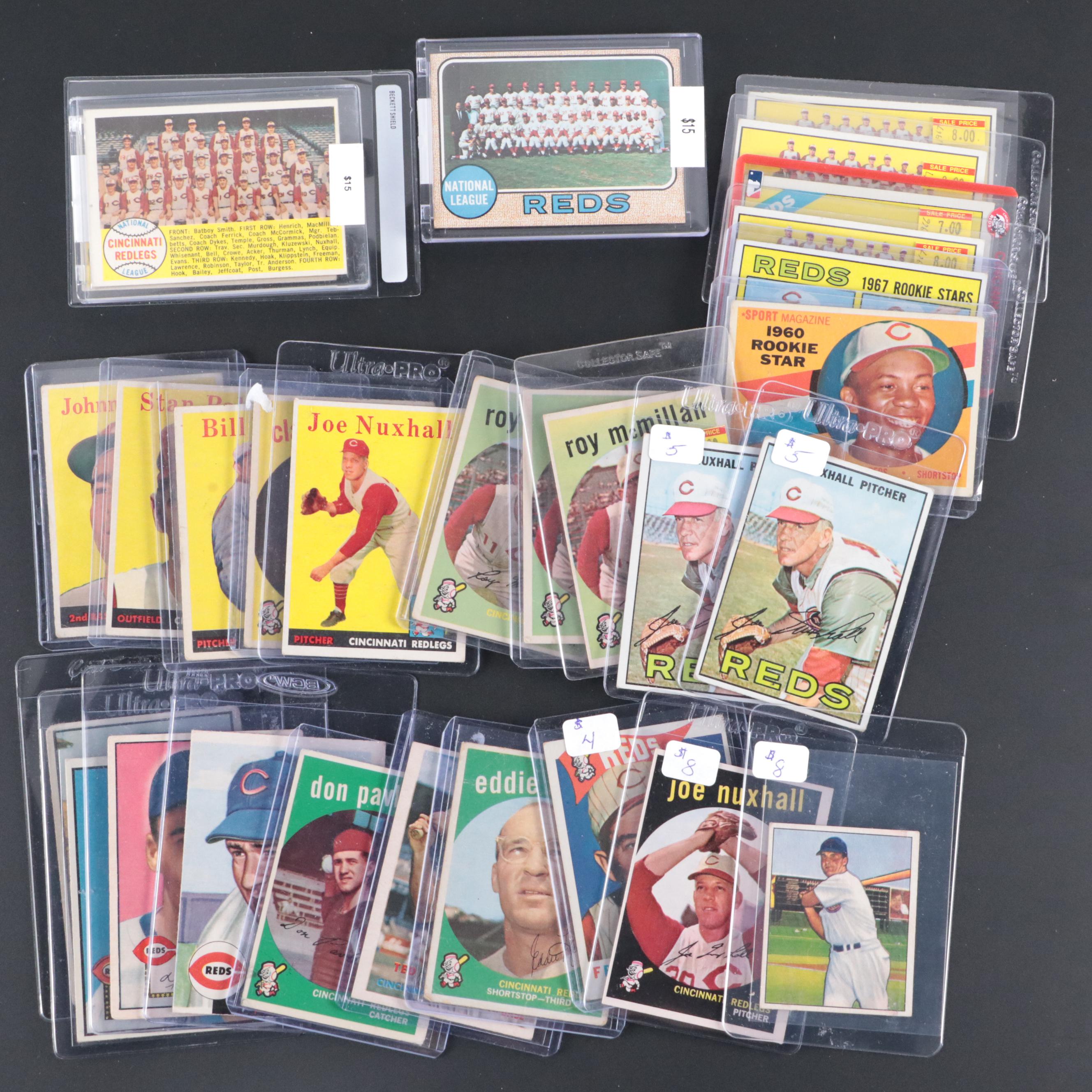 Cincinnati Reds Baseball Cards with Nuxhall, Kluszewski, and More, 1950s-1960s