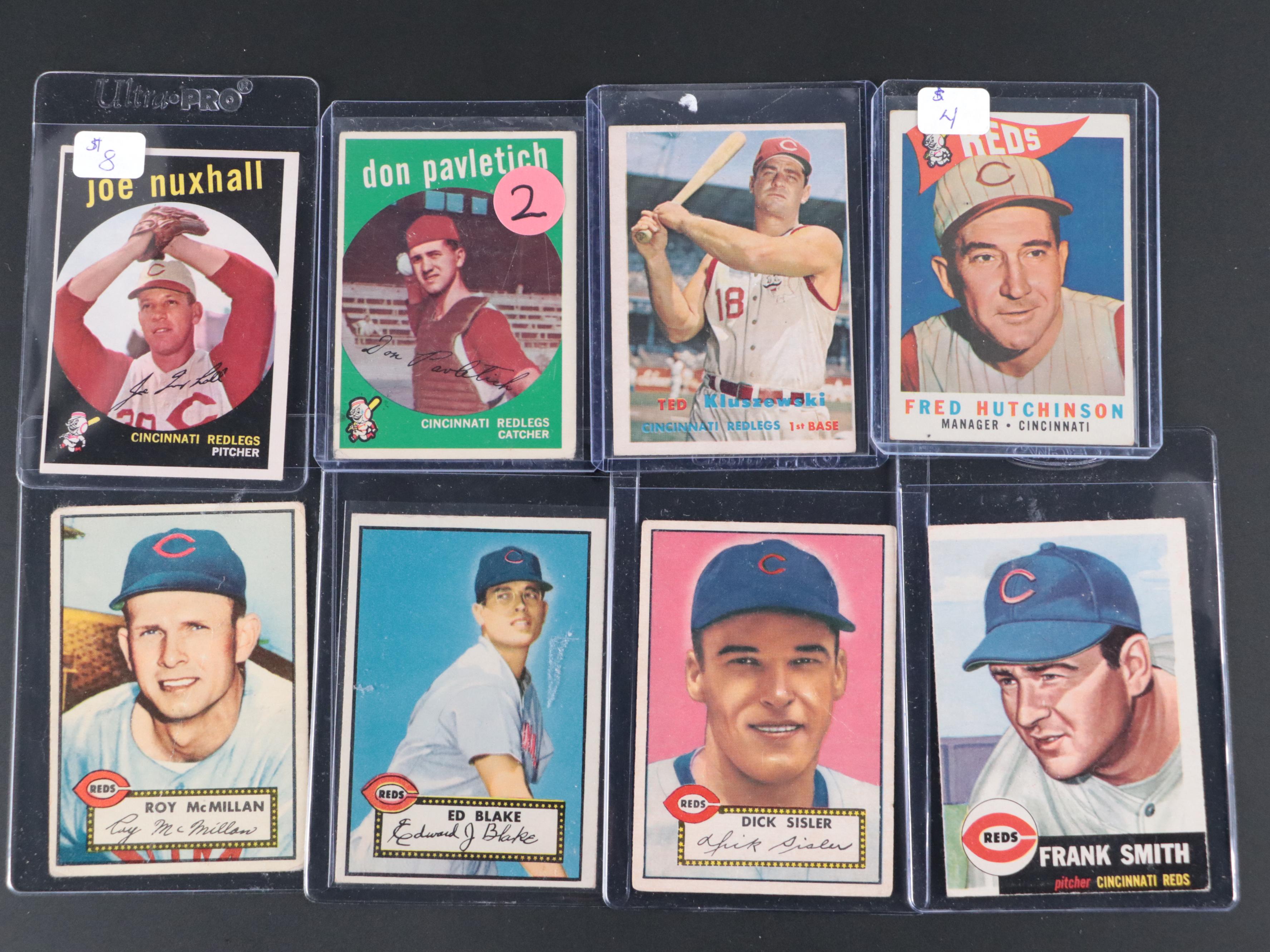 Cincinnati Reds Baseball Cards with Nuxhall, Kluszewski, and More, 1950s-1960s