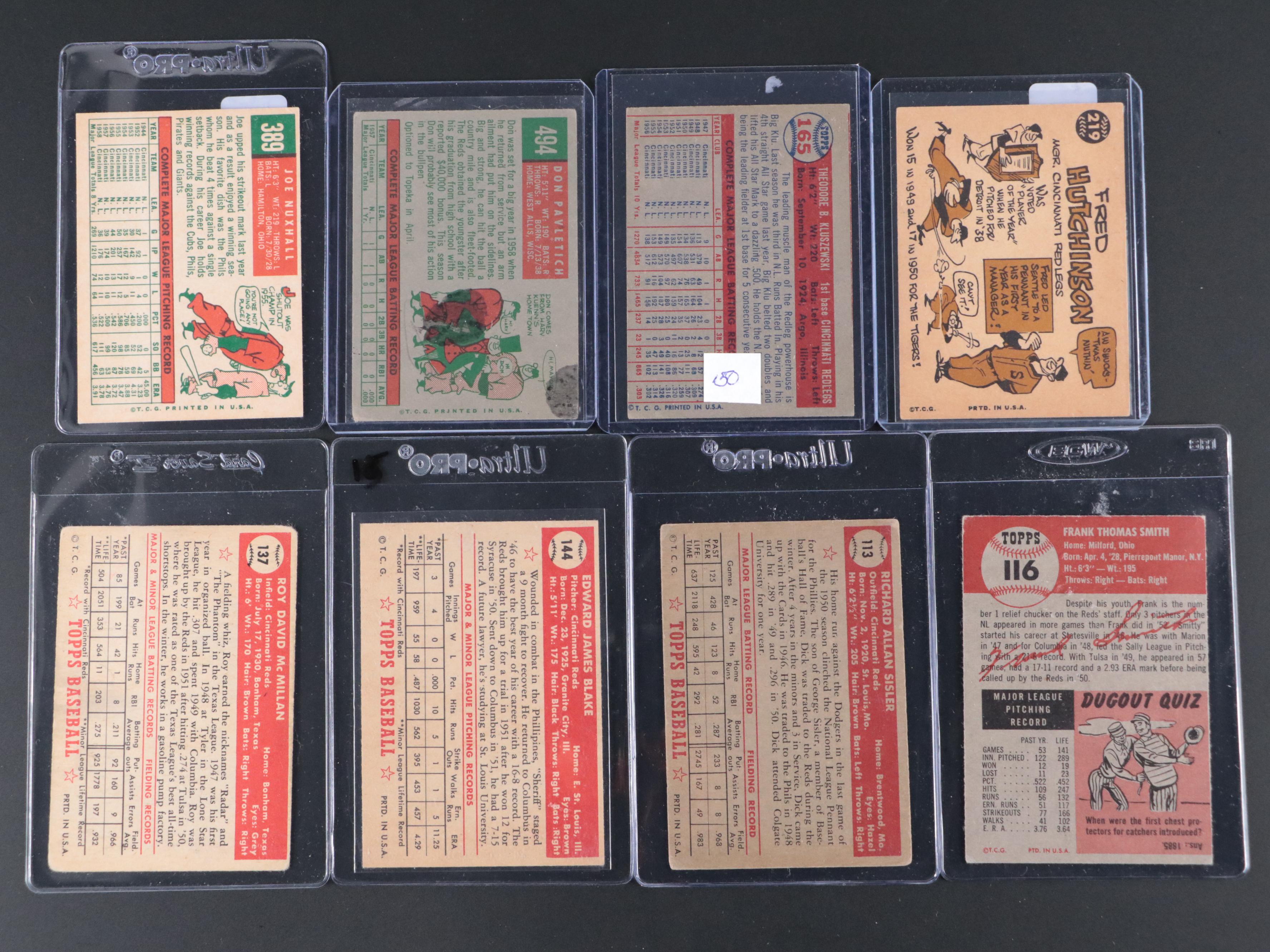 Cincinnati Reds Baseball Cards with Nuxhall, Kluszewski, and More, 1950s-1960s