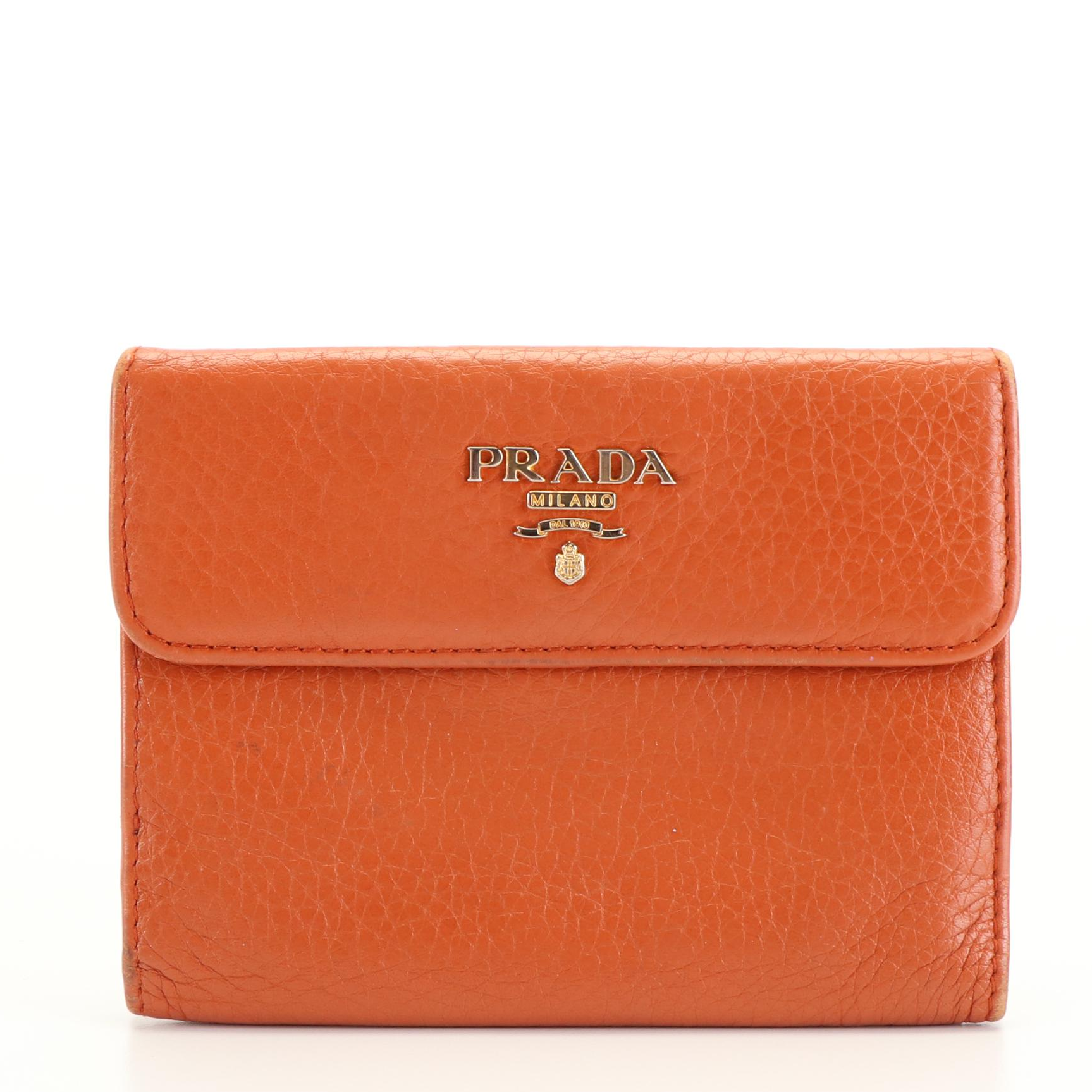 Prada Vitello Grain Burnt Orange Leather Bifold Wallet
