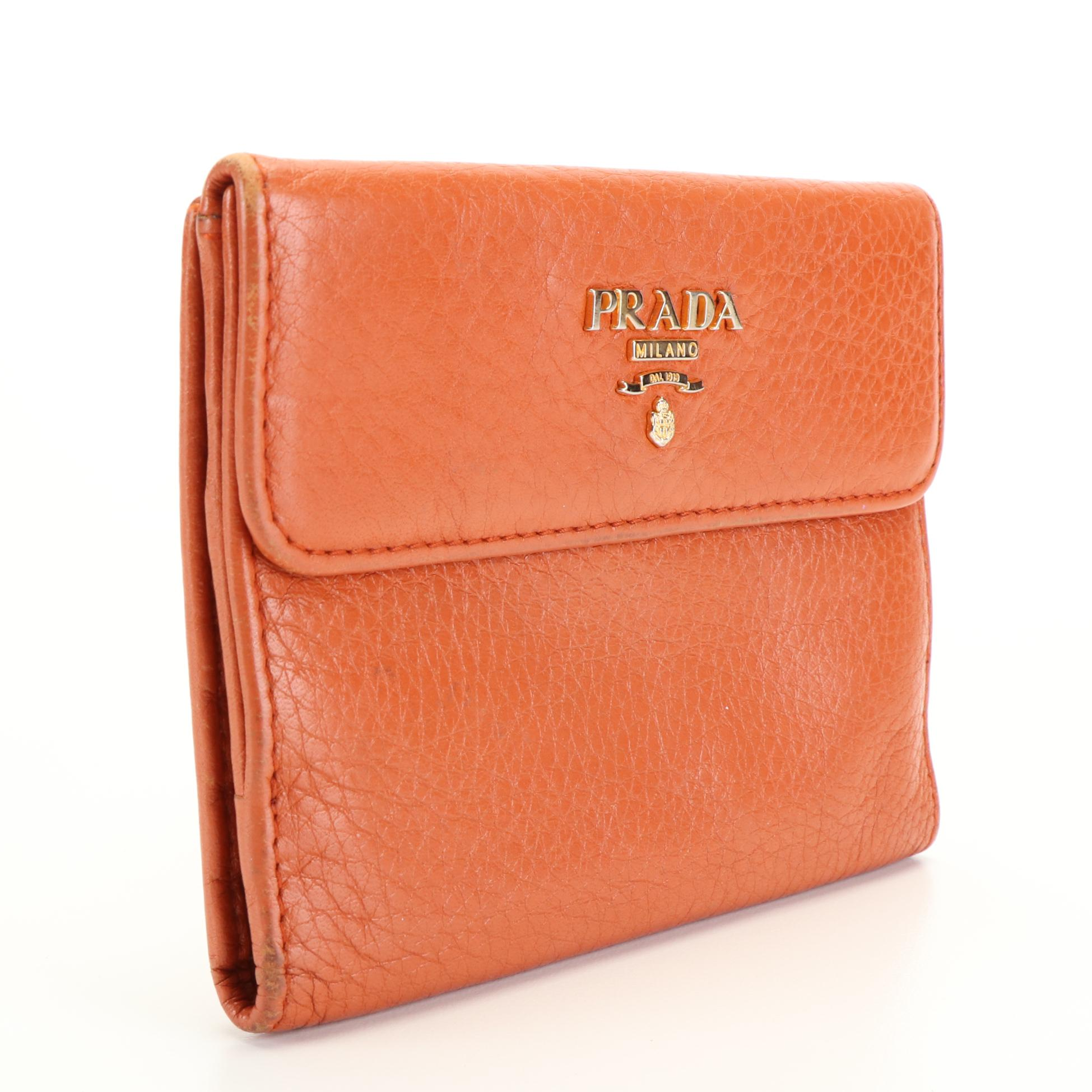 Prada Vitello Grain Burnt Orange Leather Bifold Wallet