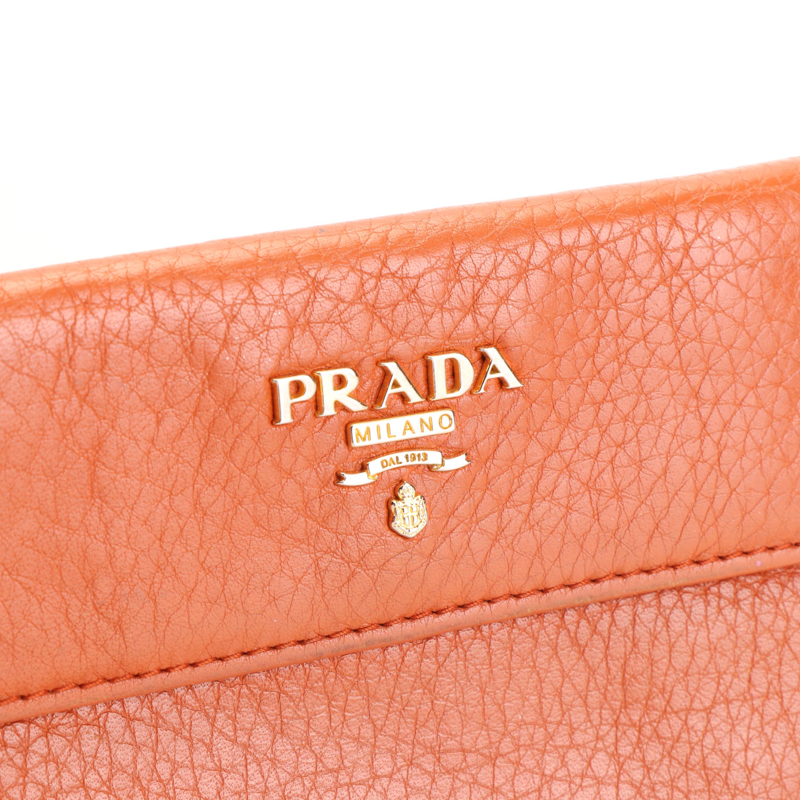 Prada Vitello Grain Burnt Orange Leather Bifold Wallet
