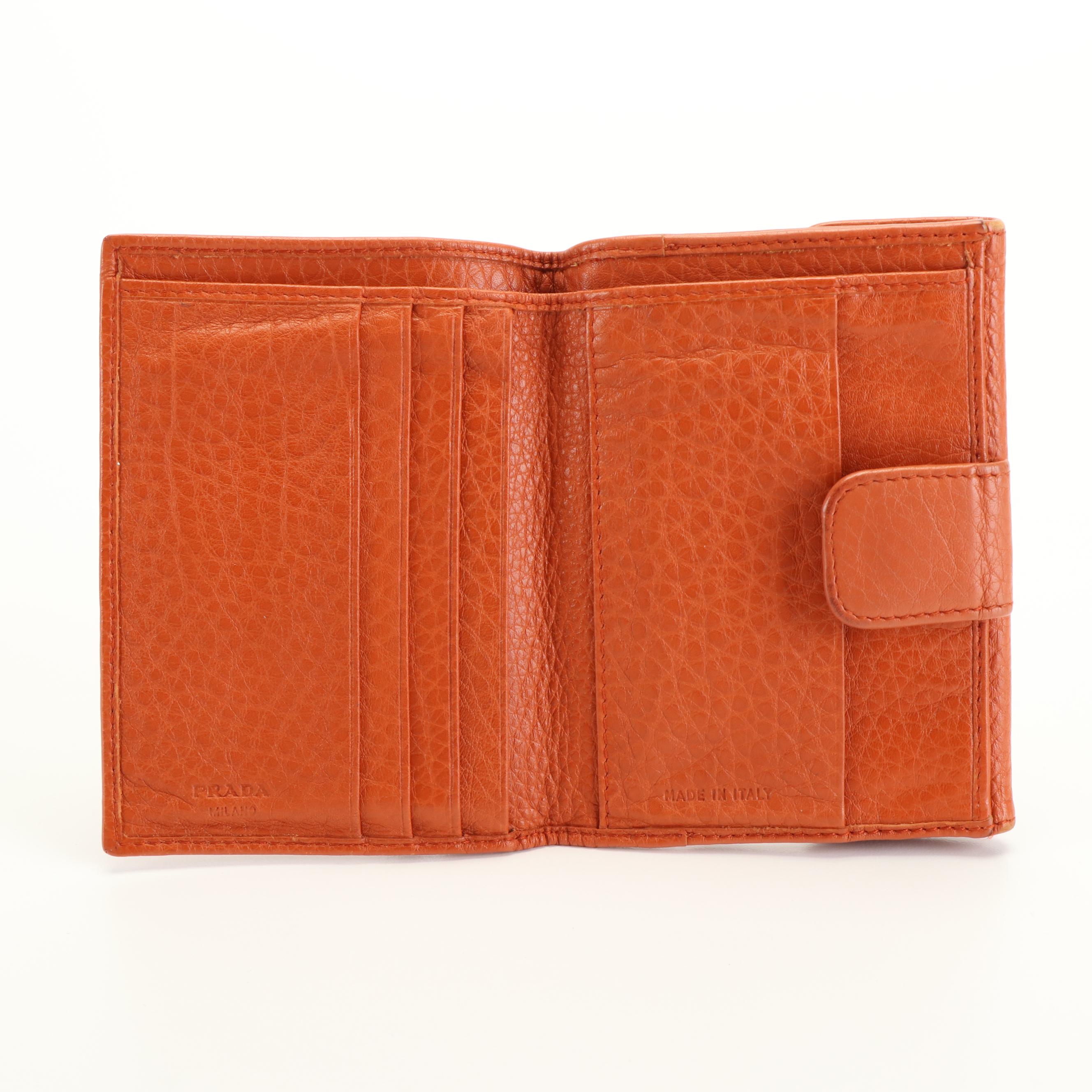 Prada Vitello Grain Burnt Orange Leather Bifold Wallet