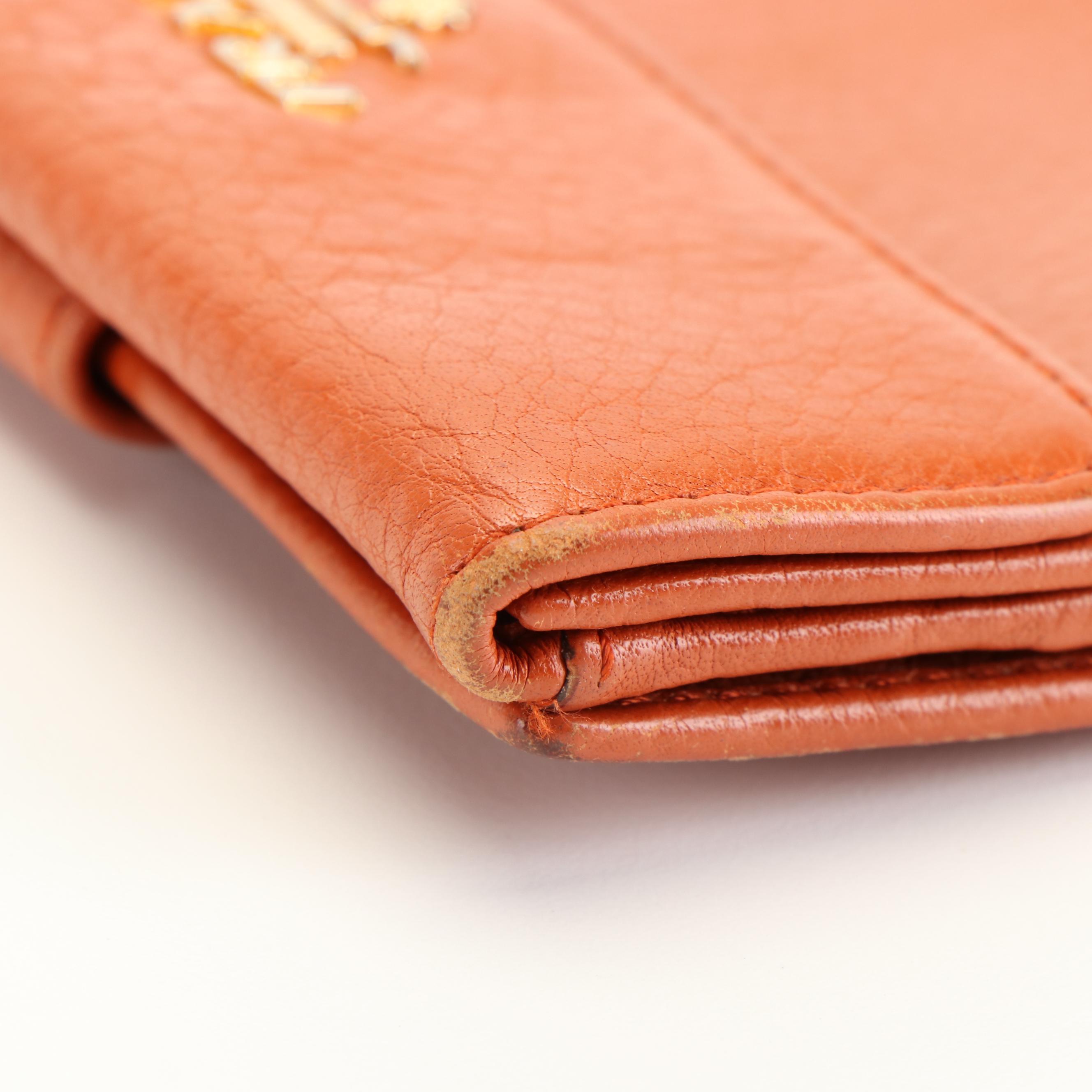 Prada Vitello Grain Burnt Orange Leather Bifold Wallet