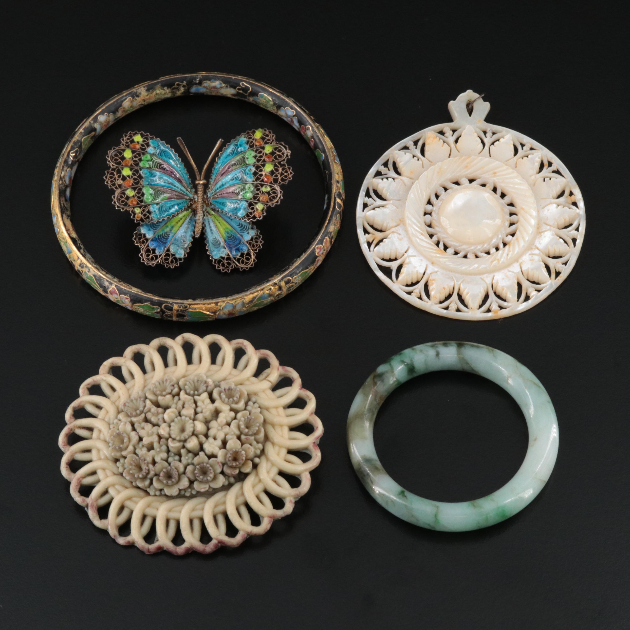 Jadeite, Mother-of-Pearl and 800 Silver Featured in Vintage Jewelry Collection