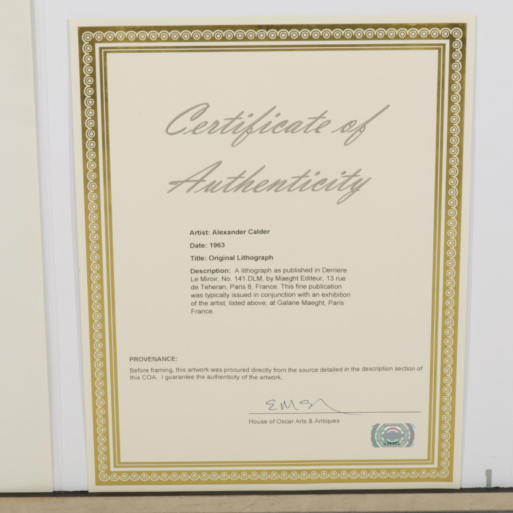 Alexander Calder Double-Page Color Lithograph for "Derrière le Miroir," 1963