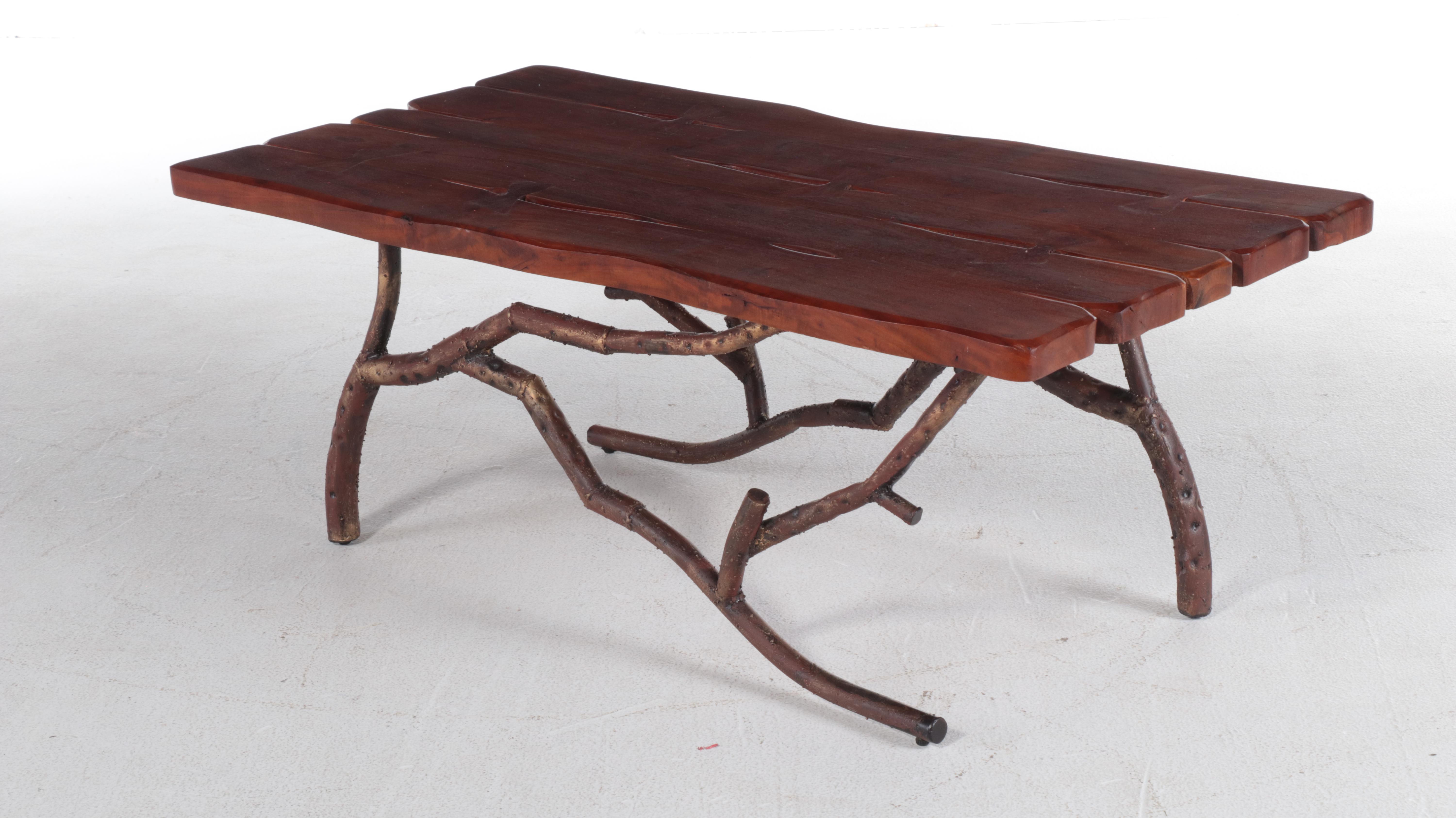 Pier 1 Imports Faux Bois Base and Naturalistic Plank Top Coffee Table
