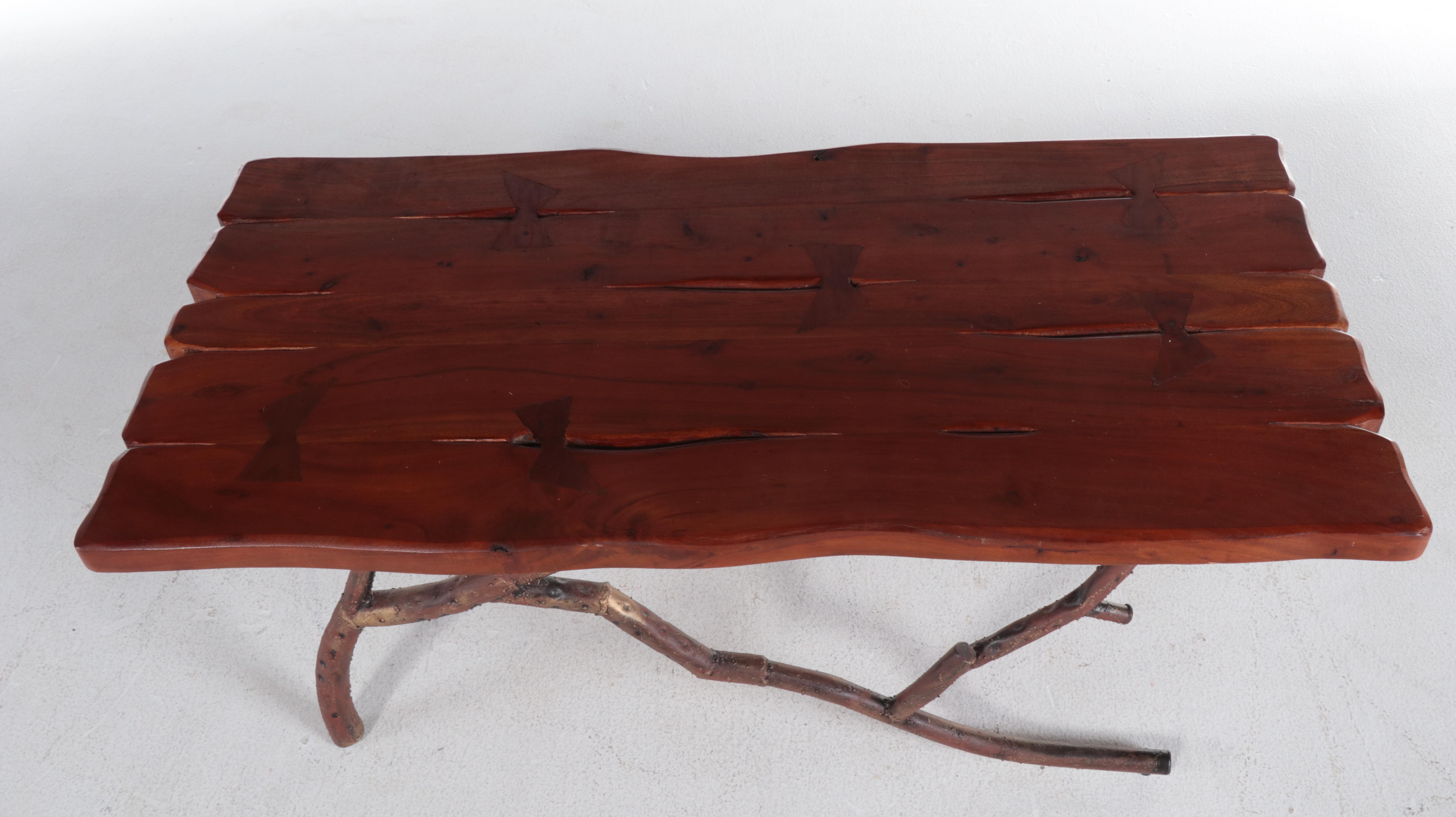 Pier 1 Imports Faux Bois Base and Naturalistic Plank Top Coffee Table