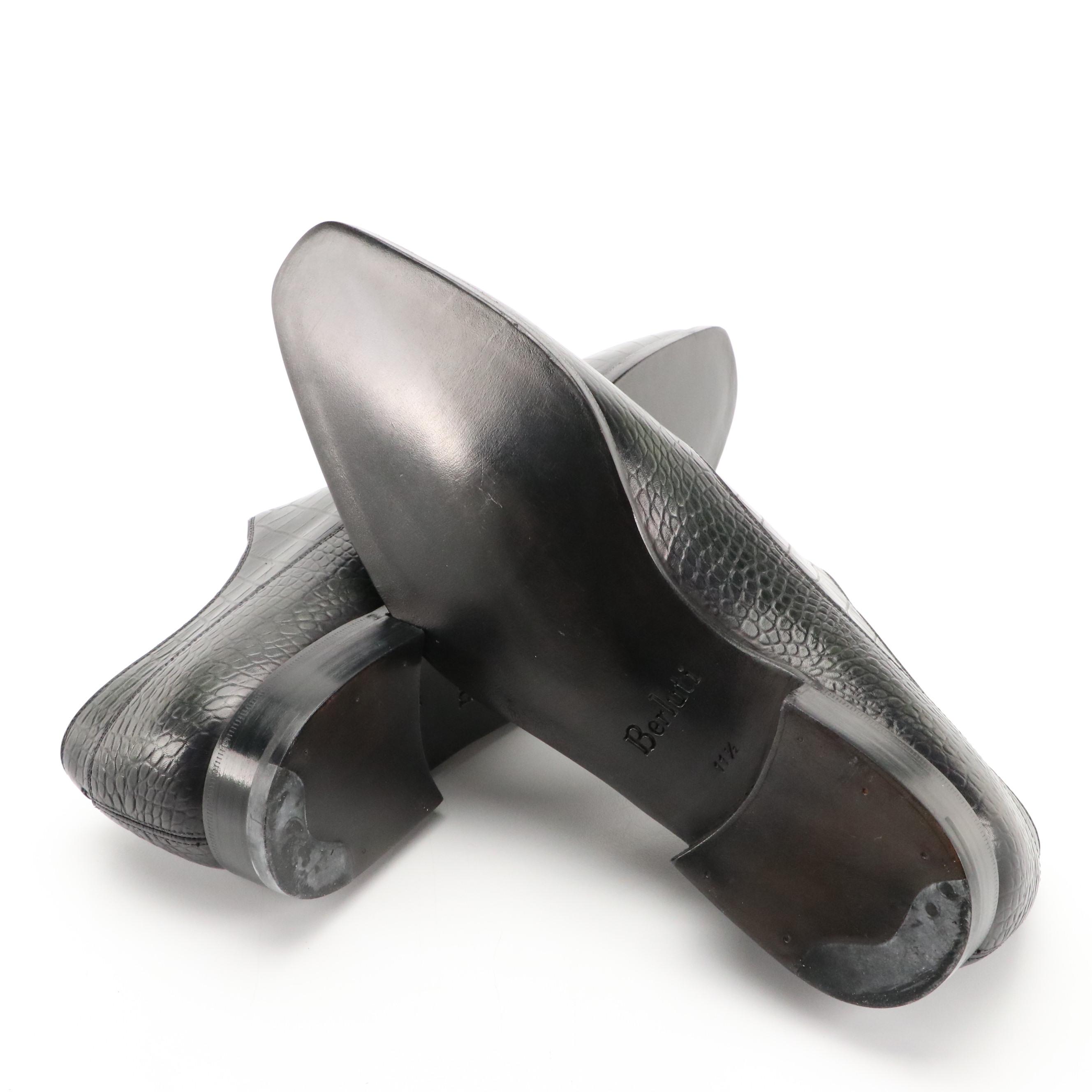 Men's Berluti Green Gradient Alligator Leather Single Monk Strap Shoes