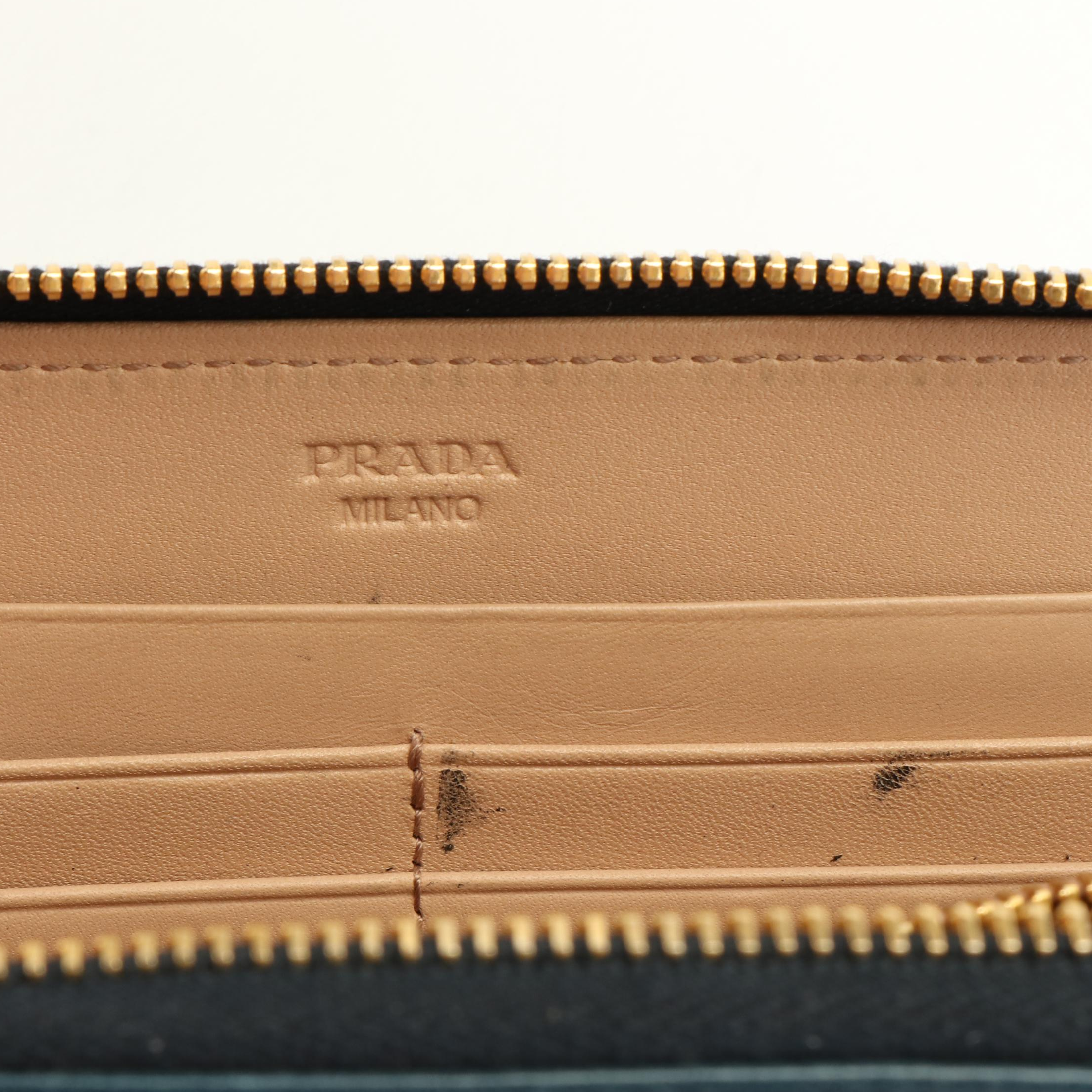 Prada Indigo Blue Antique Leather Zip Around Wallet