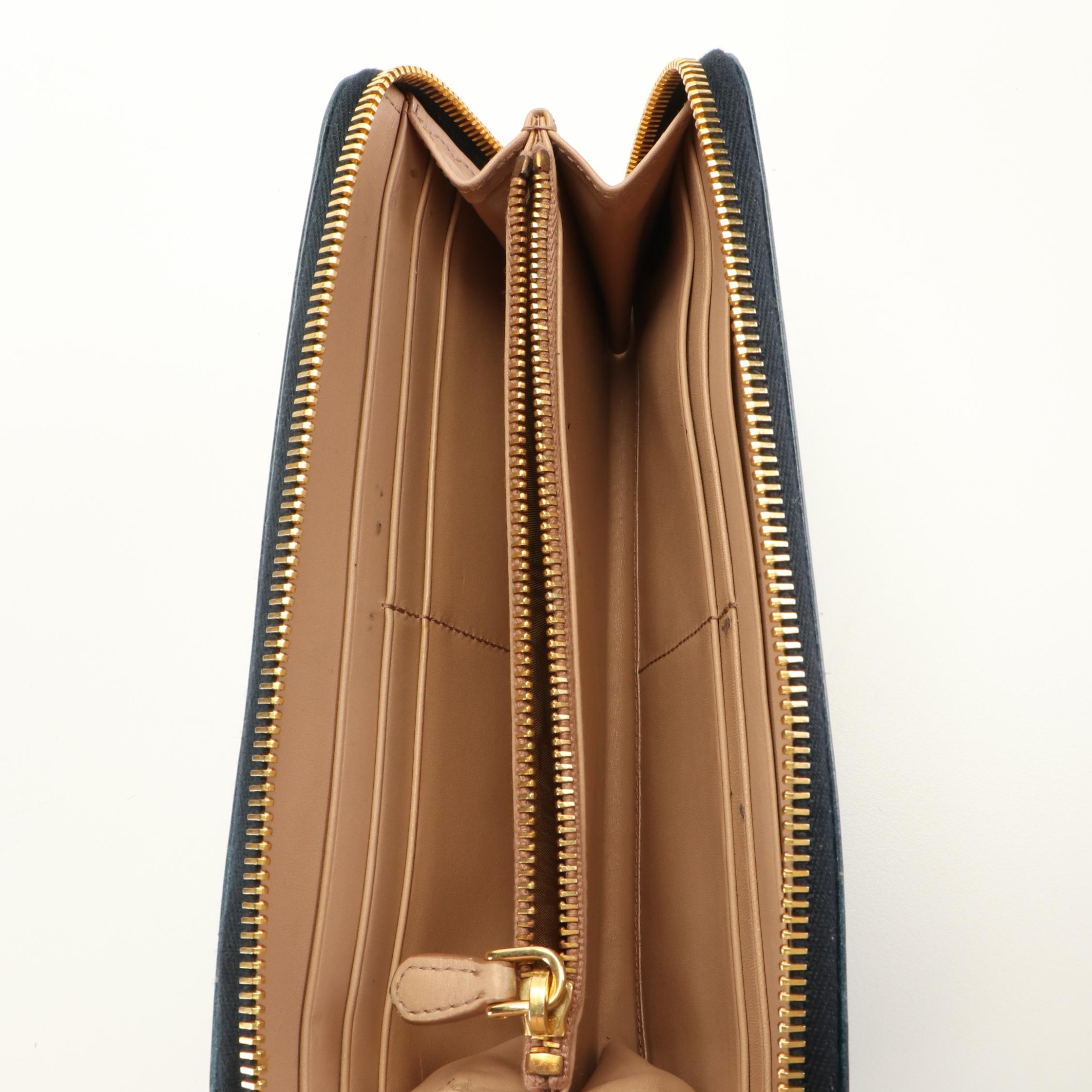 Prada Indigo Blue Antique Leather Zip Around Wallet