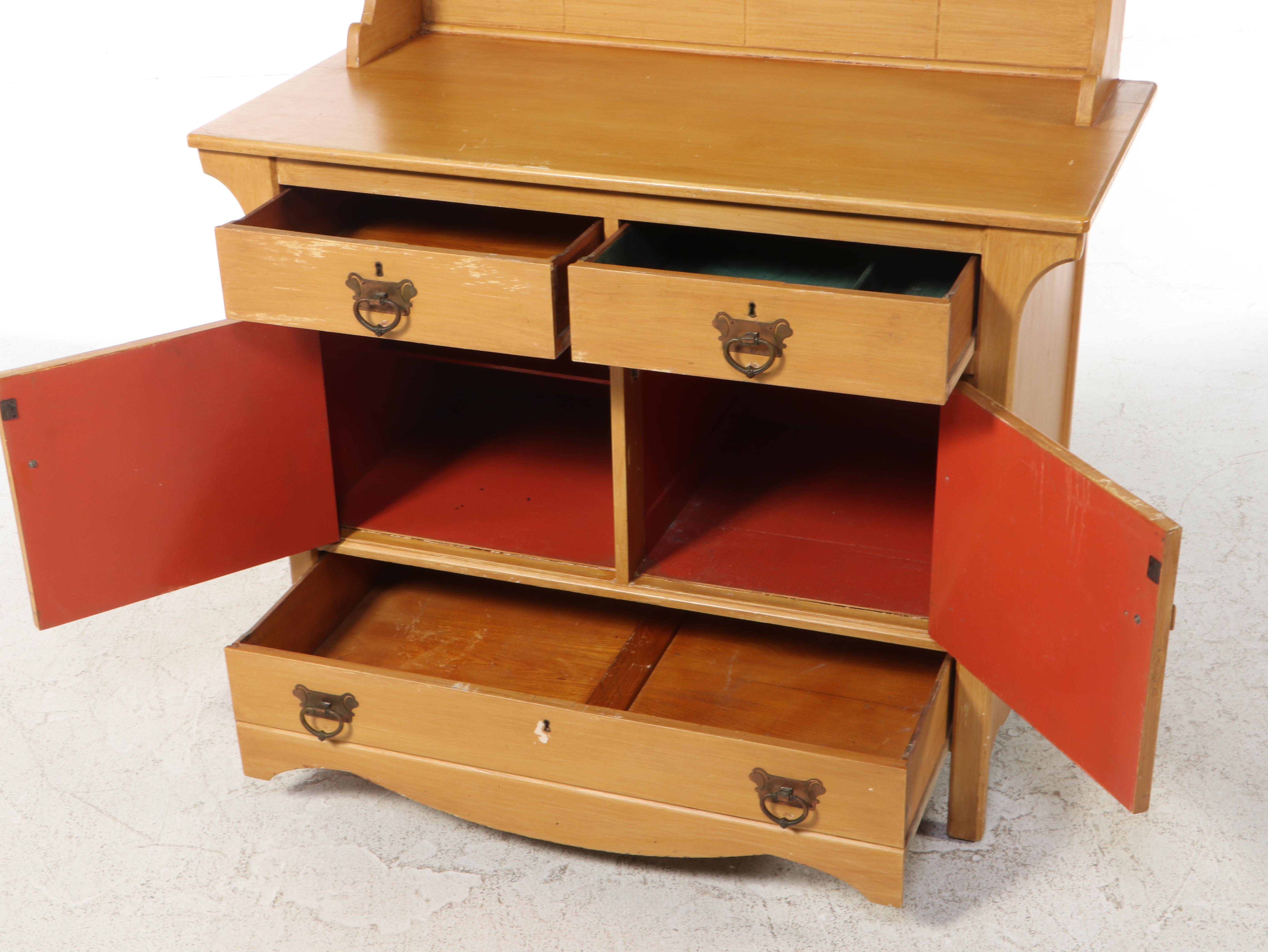 Craftsman / Early American Style Painted Wooden Pewter Cupboard