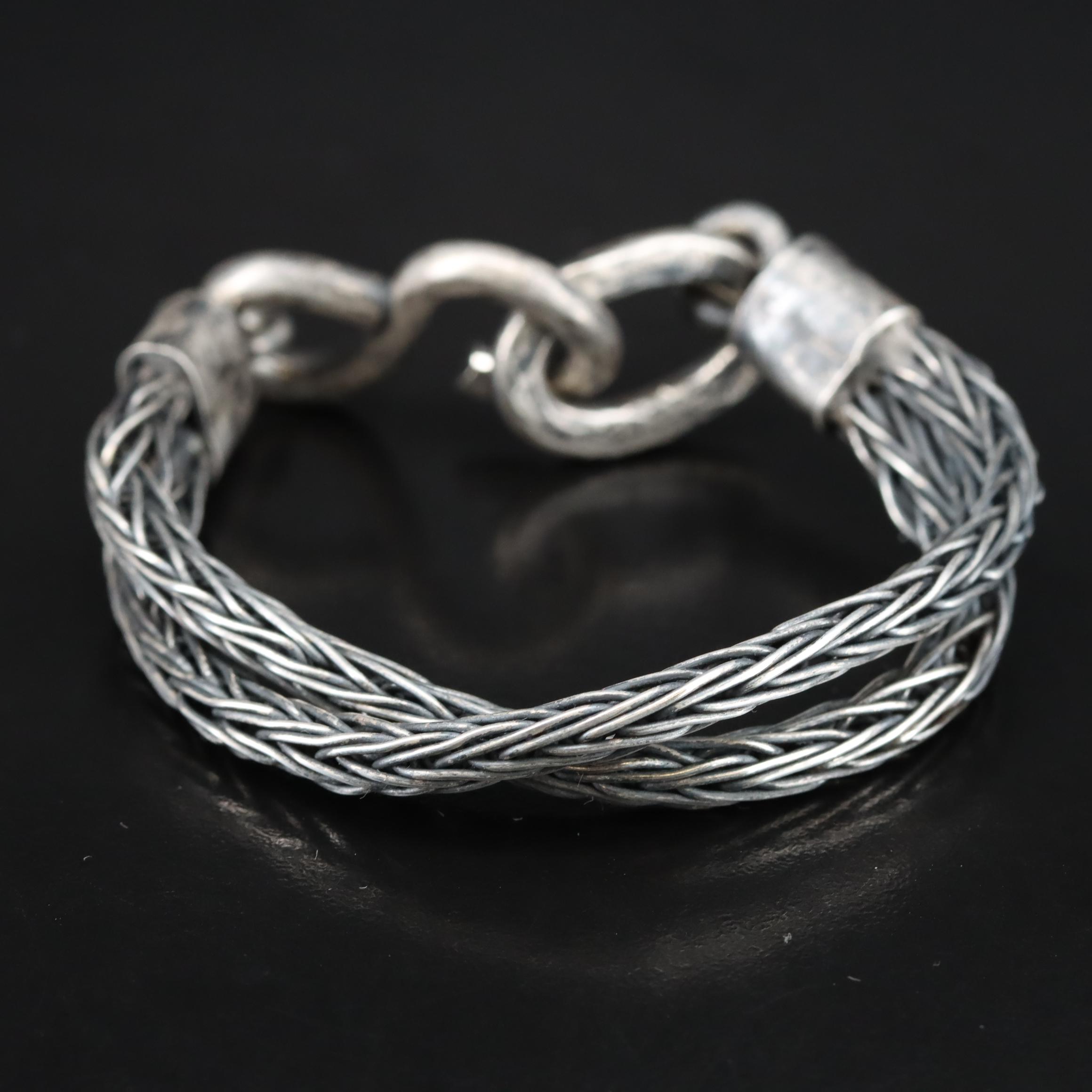 Sterling Wheat Chain Crossover Bracelet
