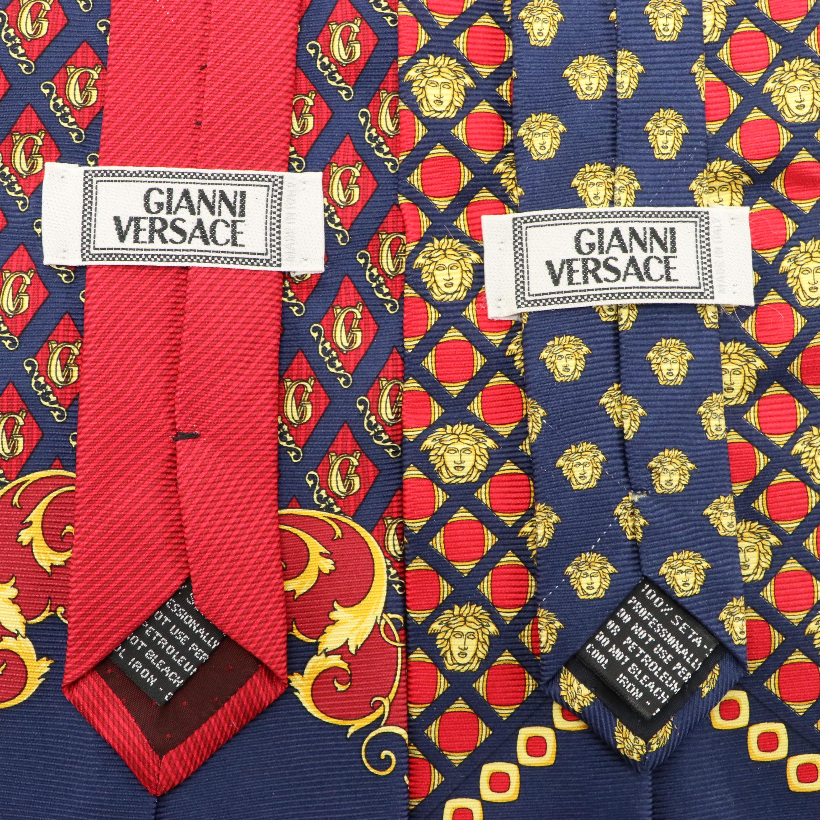 Men's Gianni Versace Primary Color Patterned Silk Neck Ties