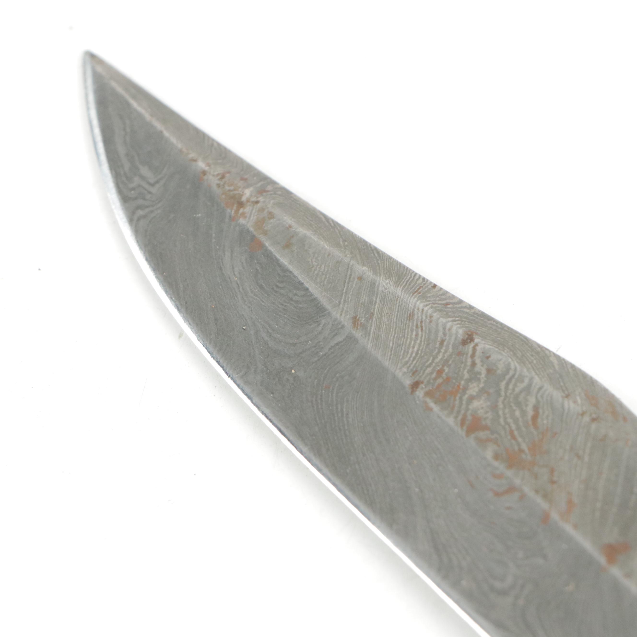 Rugged Bowie Knife with Twist Damascus Steel Blade & Bone Handle