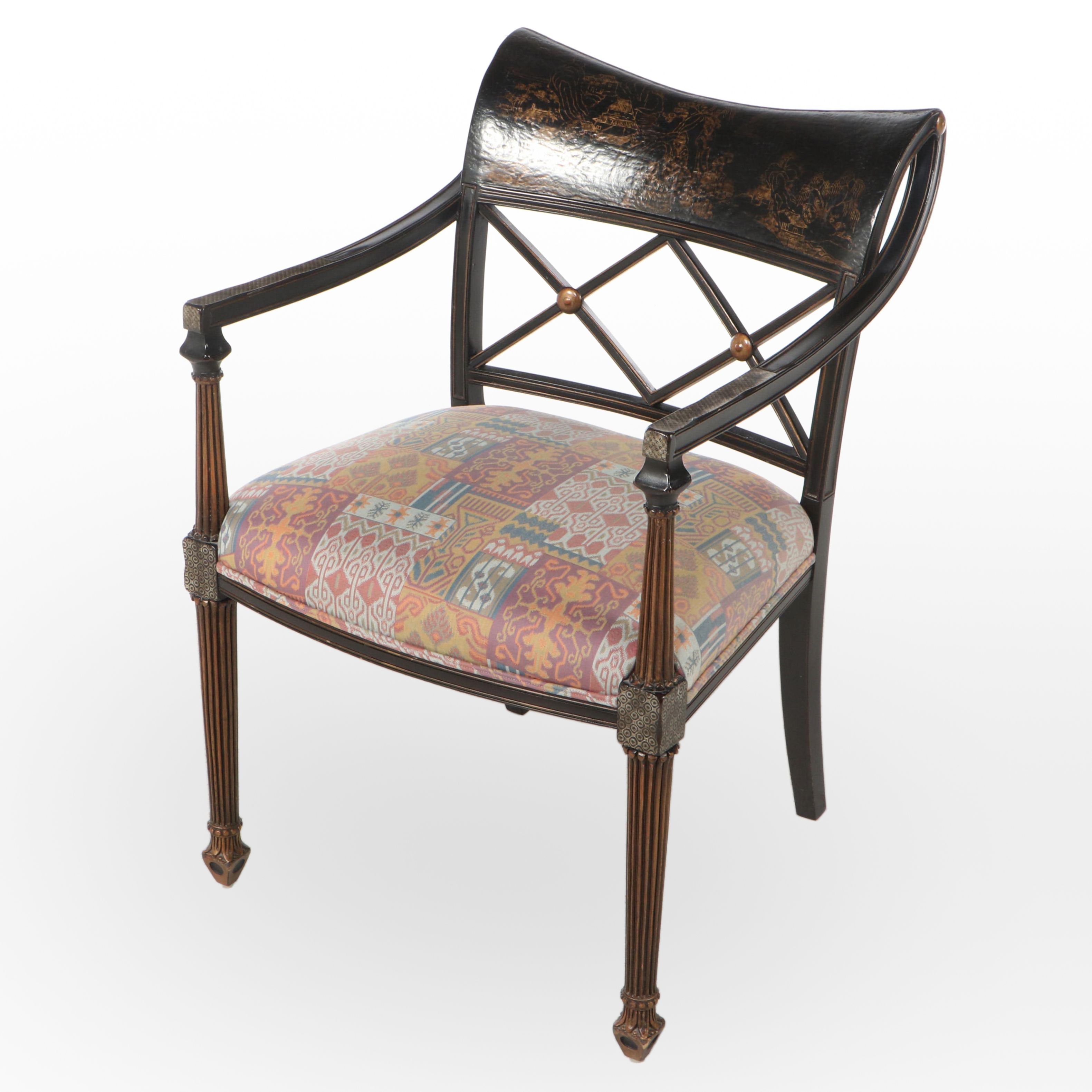 Interior Crafts (Chicago) Regency Style, Chinoiserie-Decorated Armchair