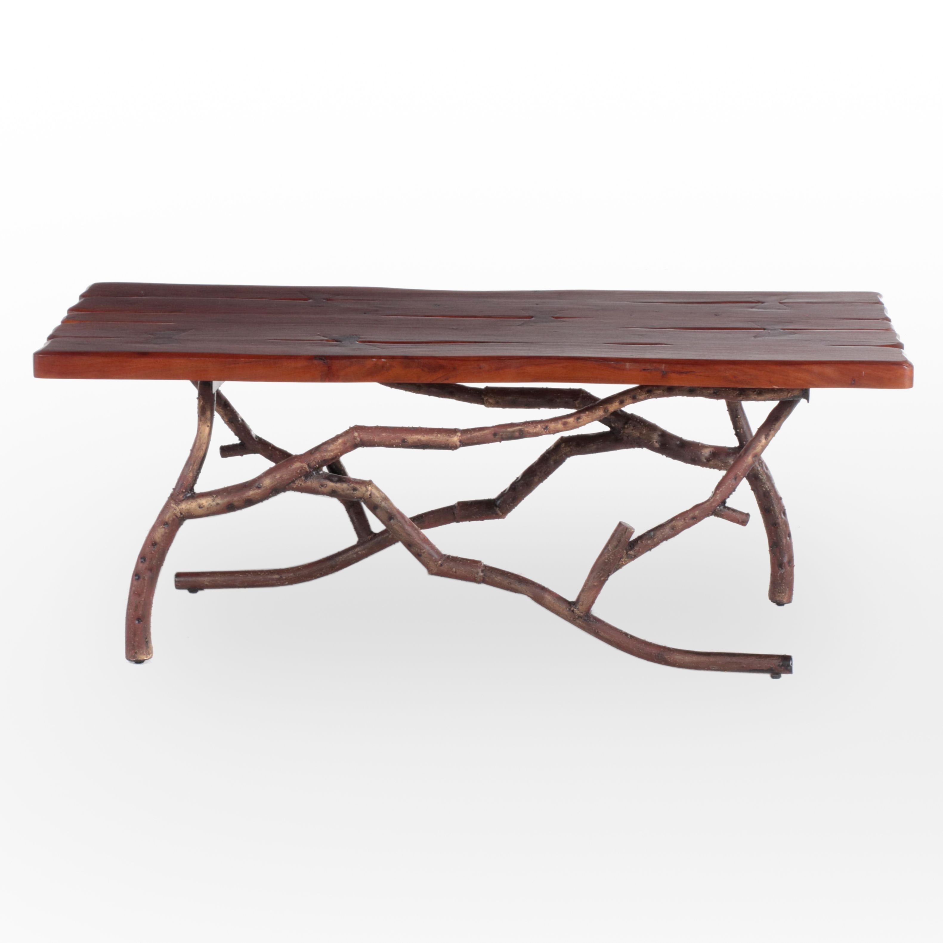 Pier 1 Imports Faux Bois Base and Naturalistic Plank Top Coffee Table