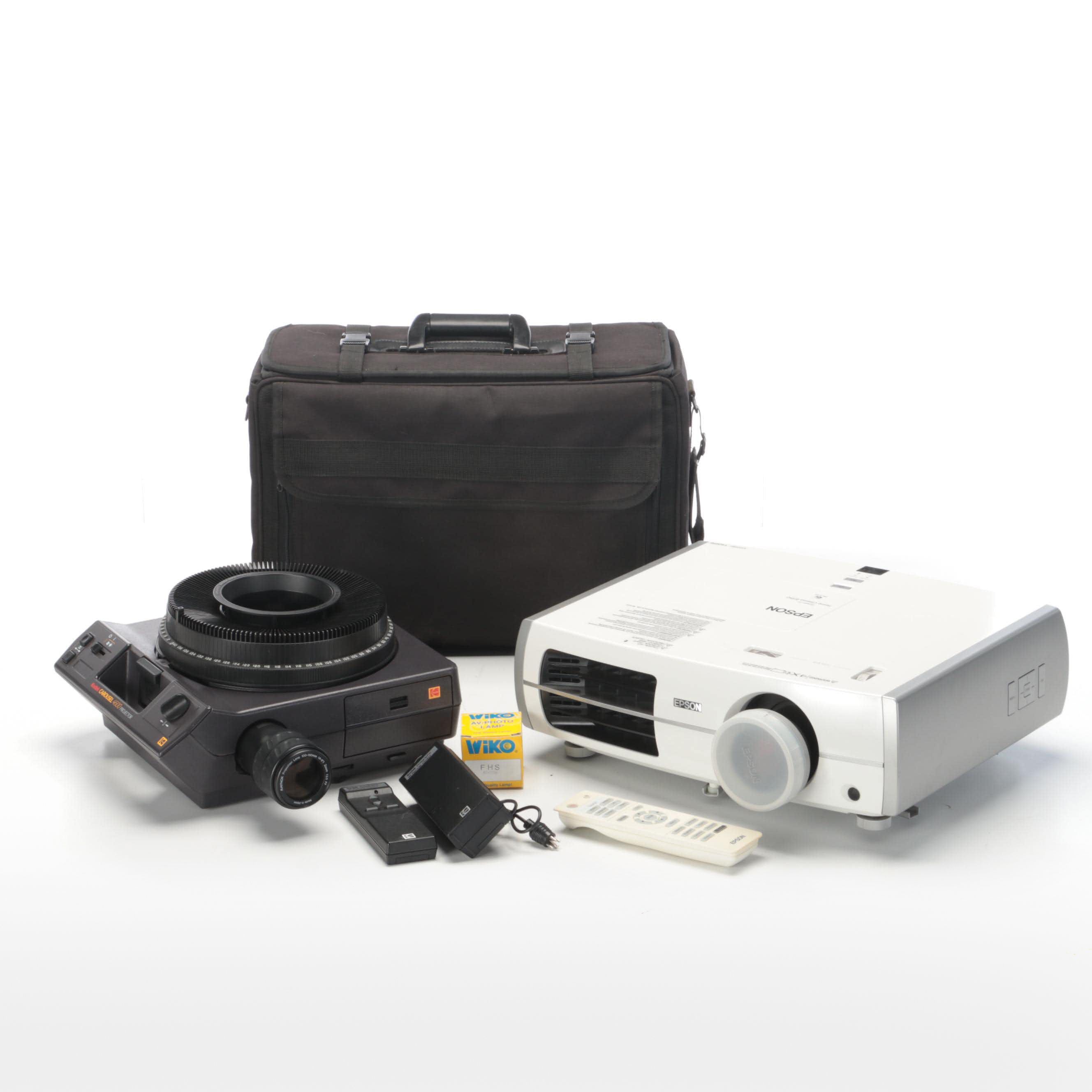 Epson HD Cinema Projector, Kodak Carousel Slide Projector With Accessories