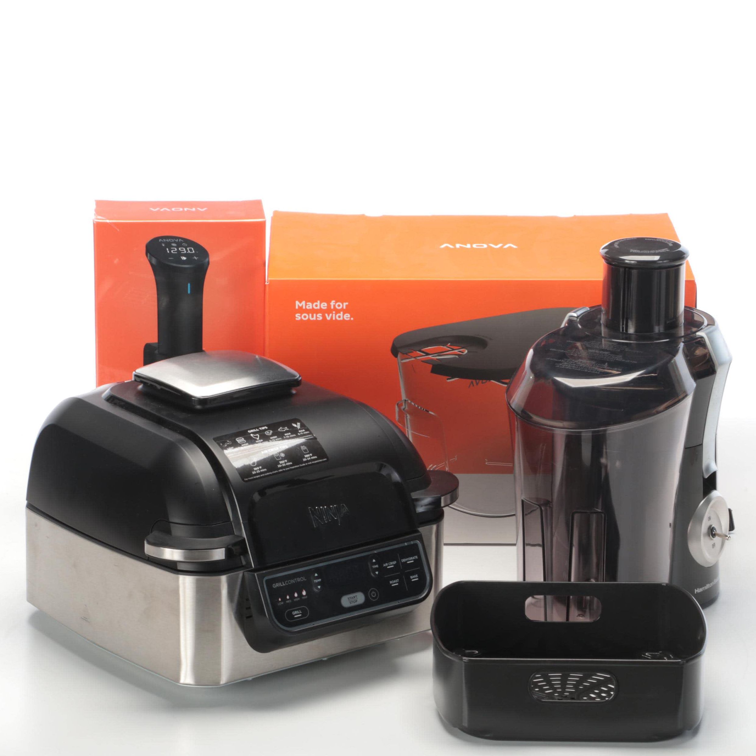 Ninja Foodi Grill, Hamilton Beach Juicer, Sous Vide Container and