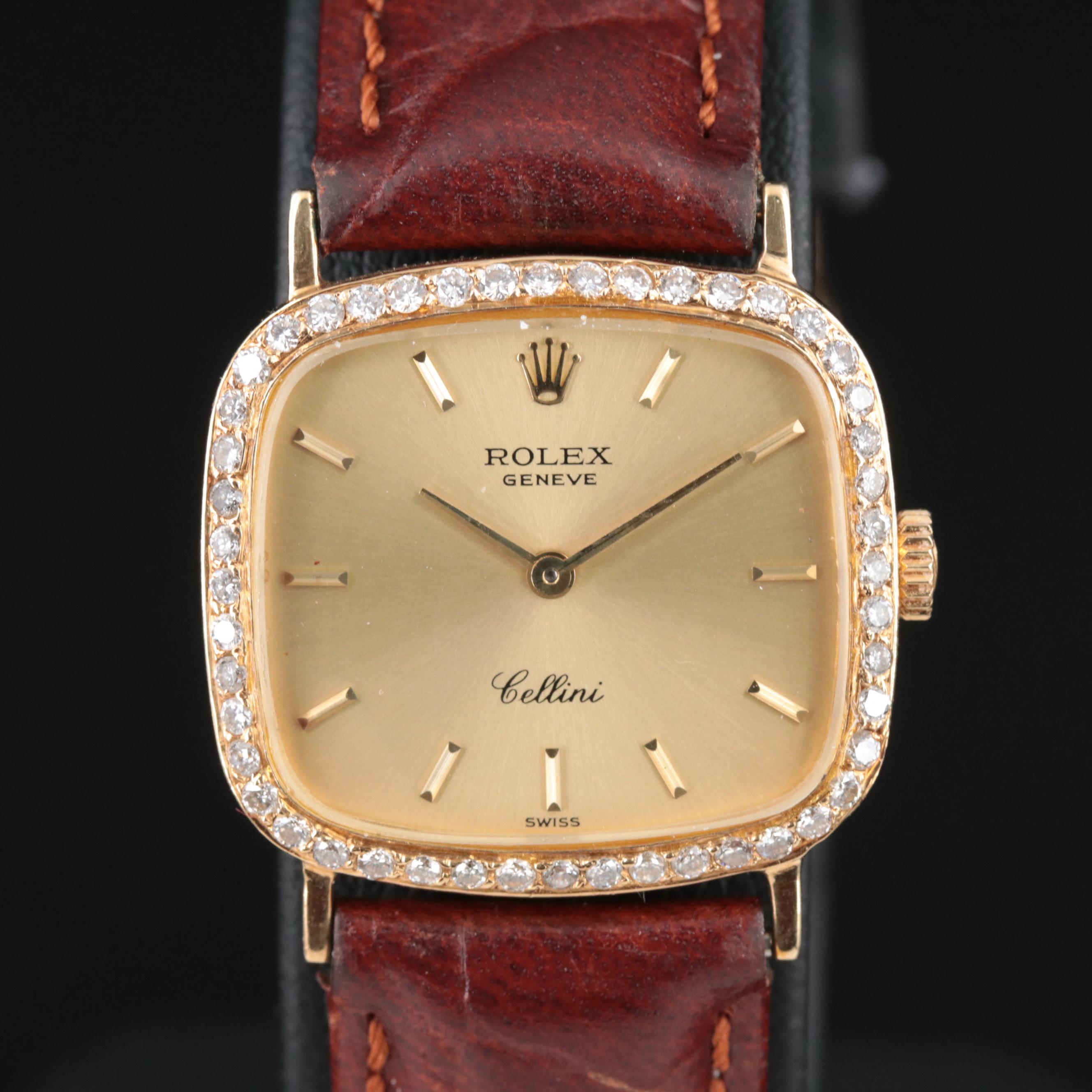 1970s 18K Custom Diamond Rolex Cellini Watch