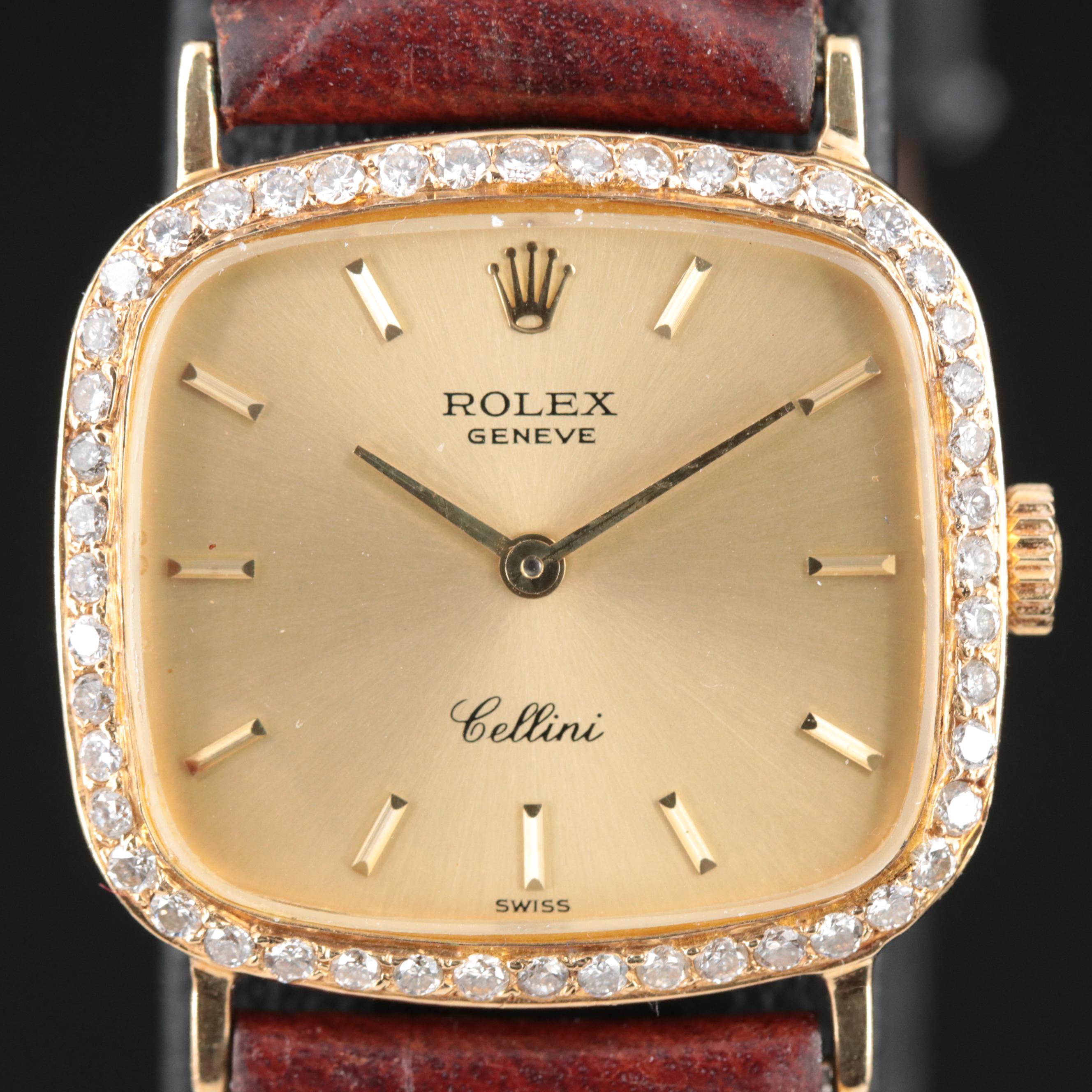 1970s 18K Custom Diamond Rolex Cellini Watch