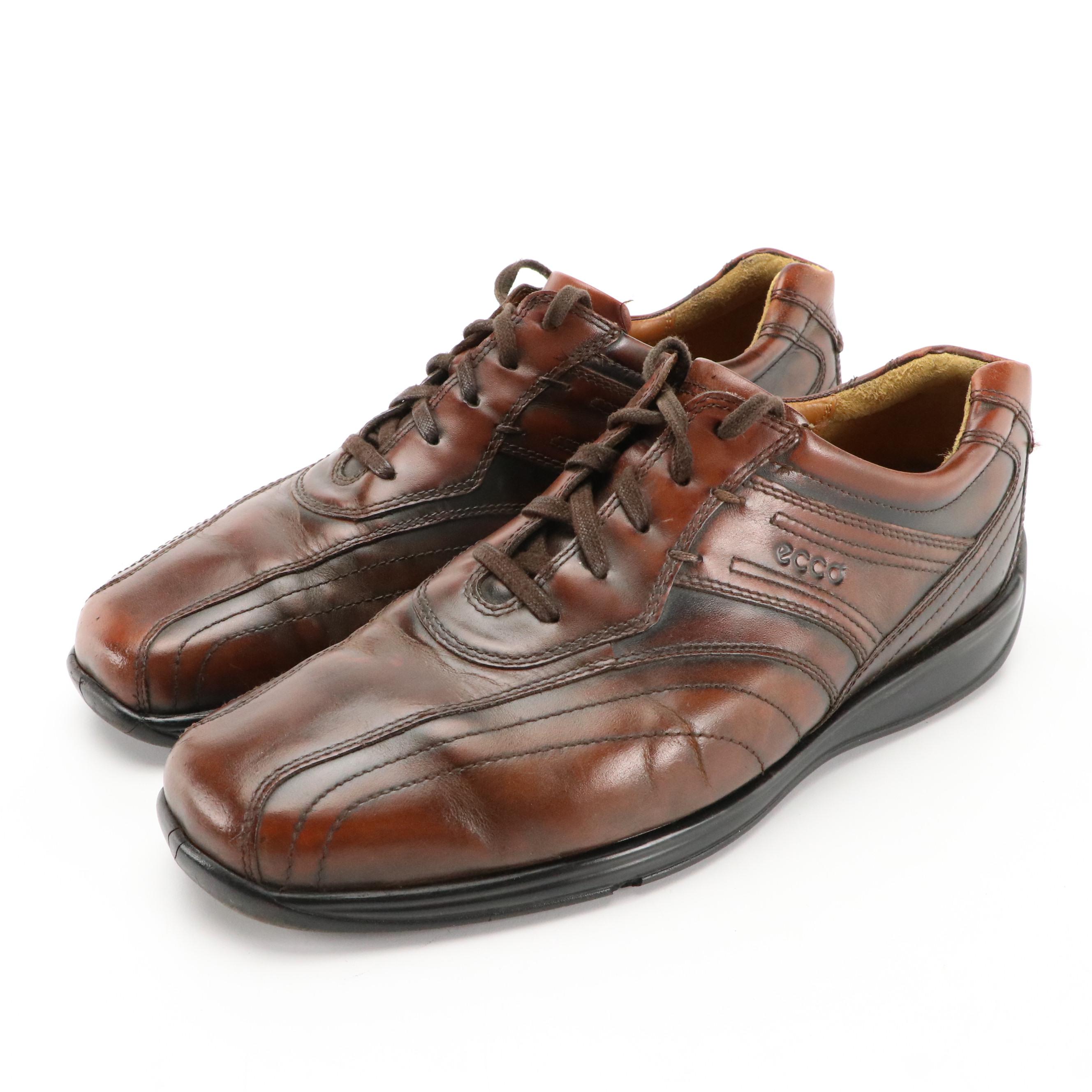 Men's Ecco Brown Leather Lace-Up Shoes & Florsheim Burgundy Cap Toe Oxfords