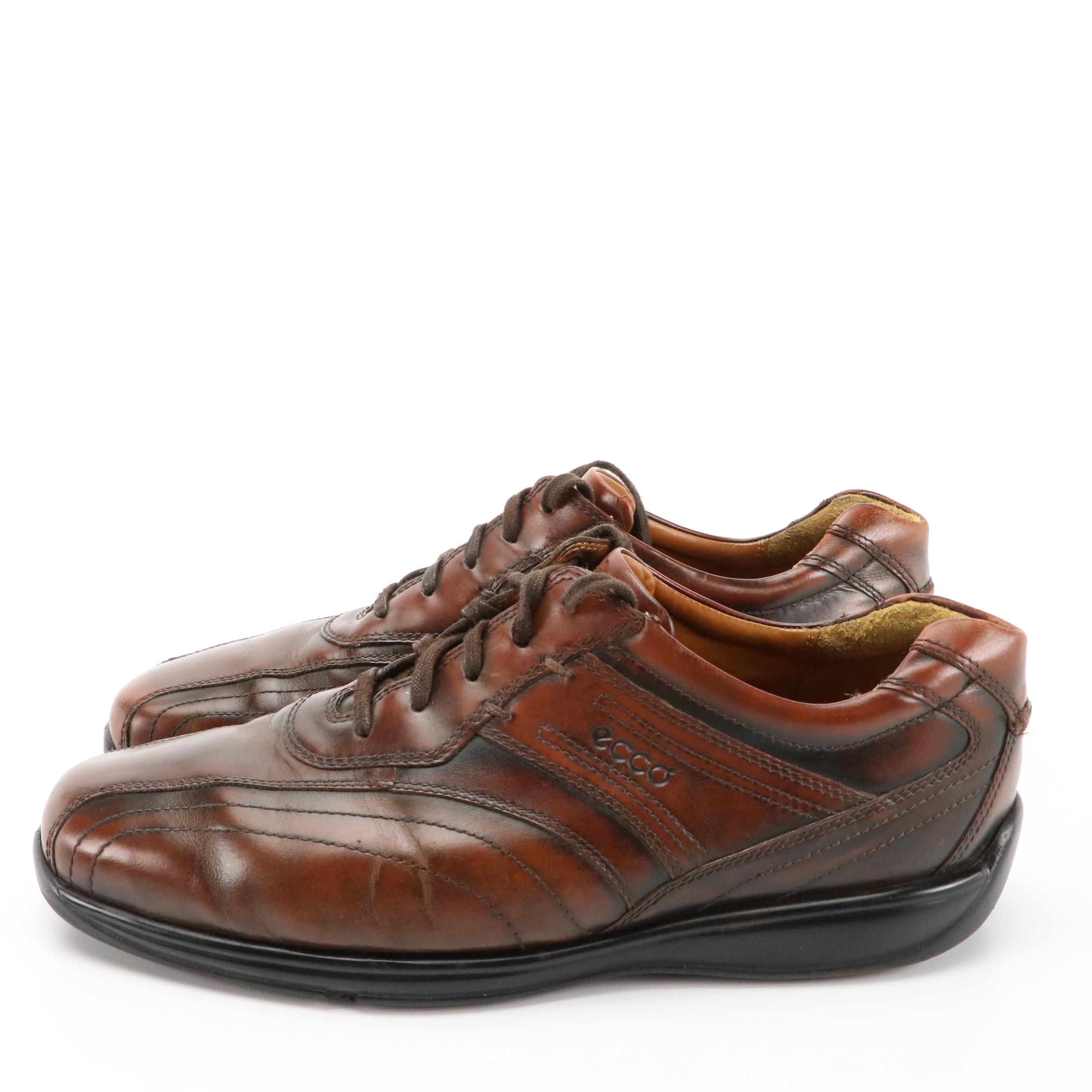 Men's Ecco Brown Leather Lace-Up Shoes & Florsheim Burgundy Cap Toe Oxfords