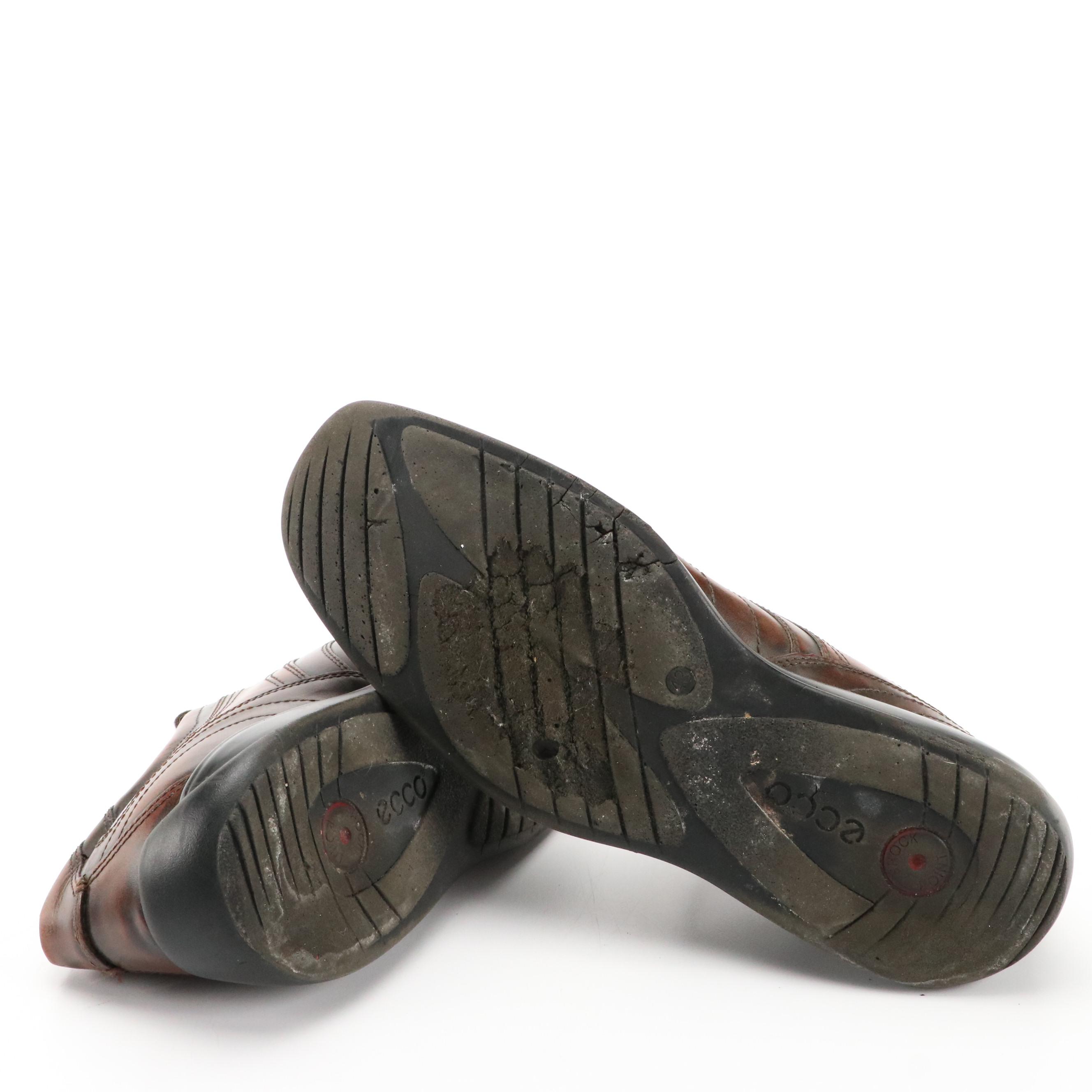 Men's Ecco Brown Leather Lace-Up Shoes & Florsheim Burgundy Cap Toe Oxfords