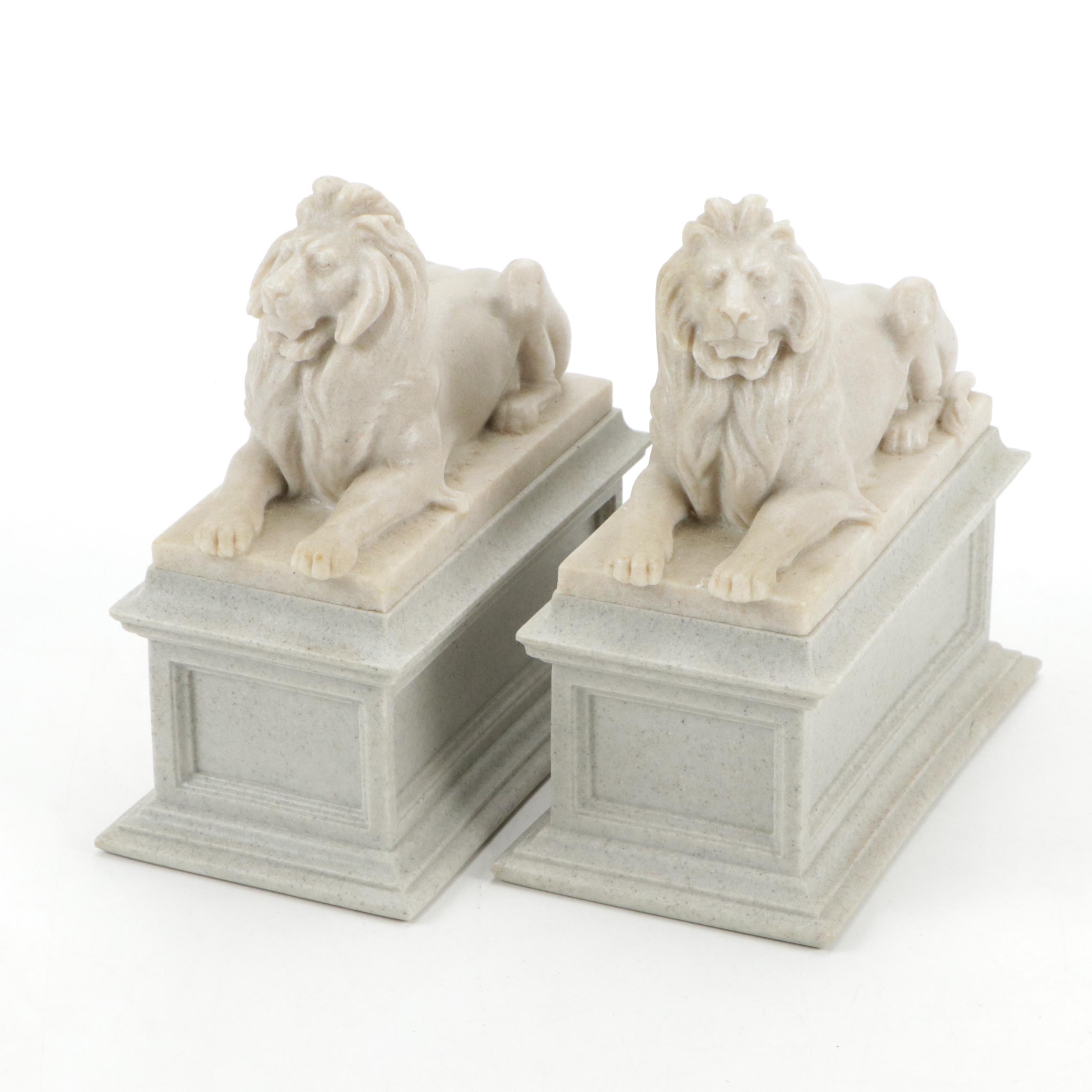 Carved Stone Bookends After New York Public Library Lions