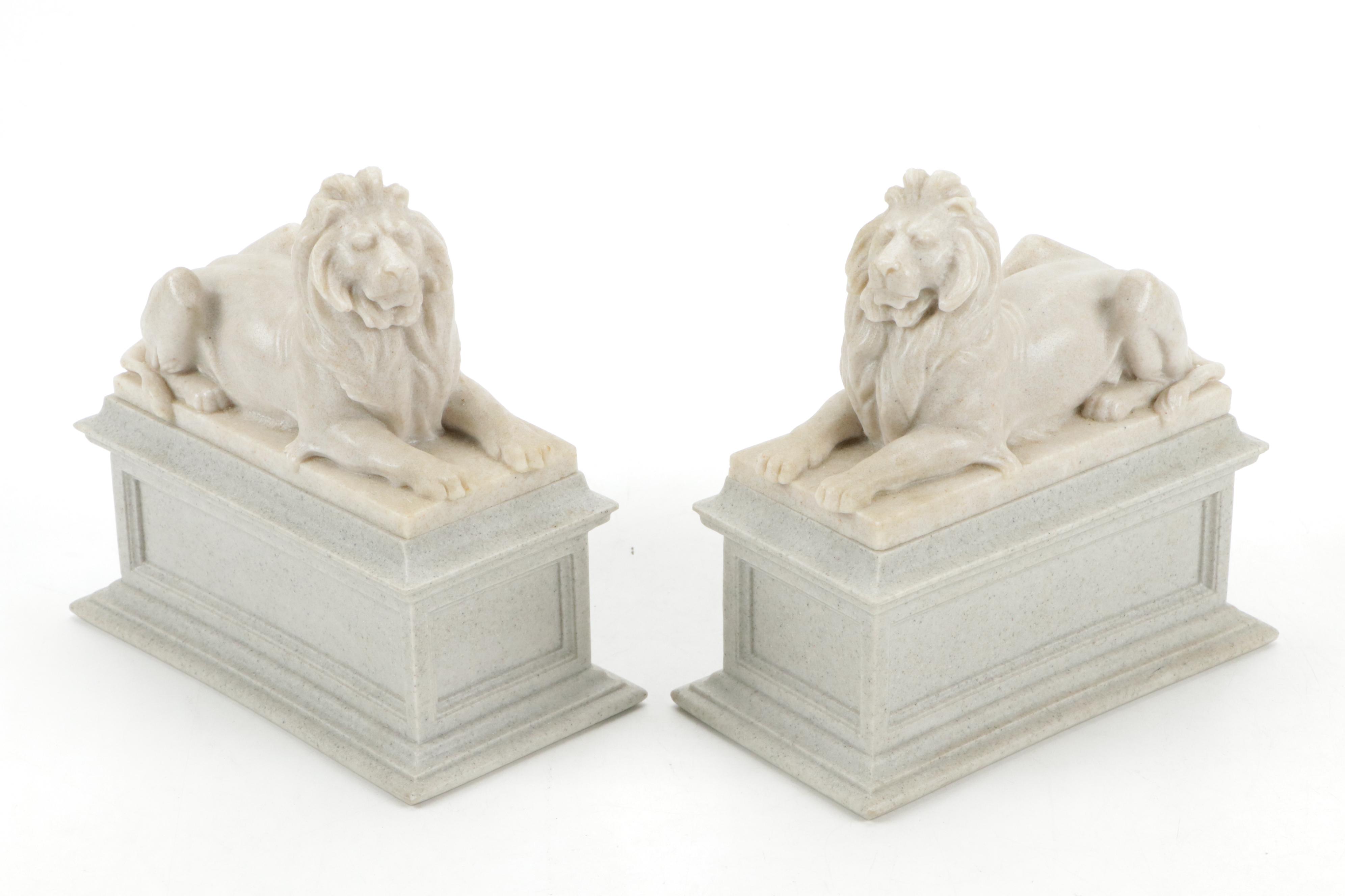 Carved Stone Bookends After New York Public Library Lions