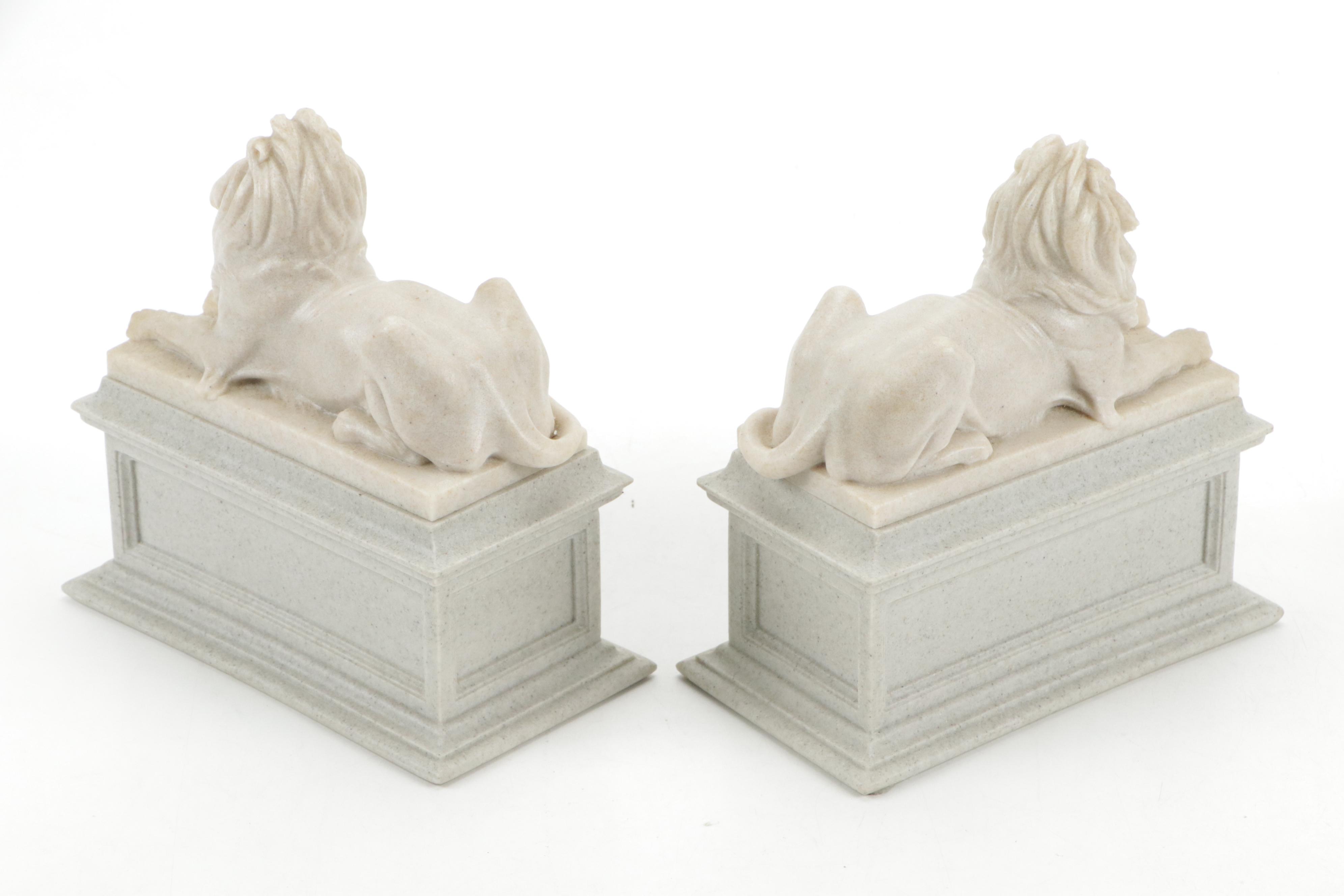 Carved Stone Bookends After New York Public Library Lions