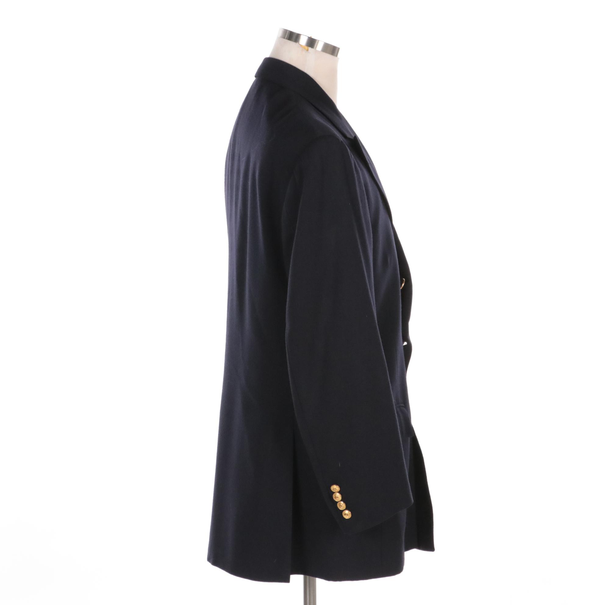 Polo by Ralph Lauren Navy Wool Double-Breasted Blazer with Embroidered Crest