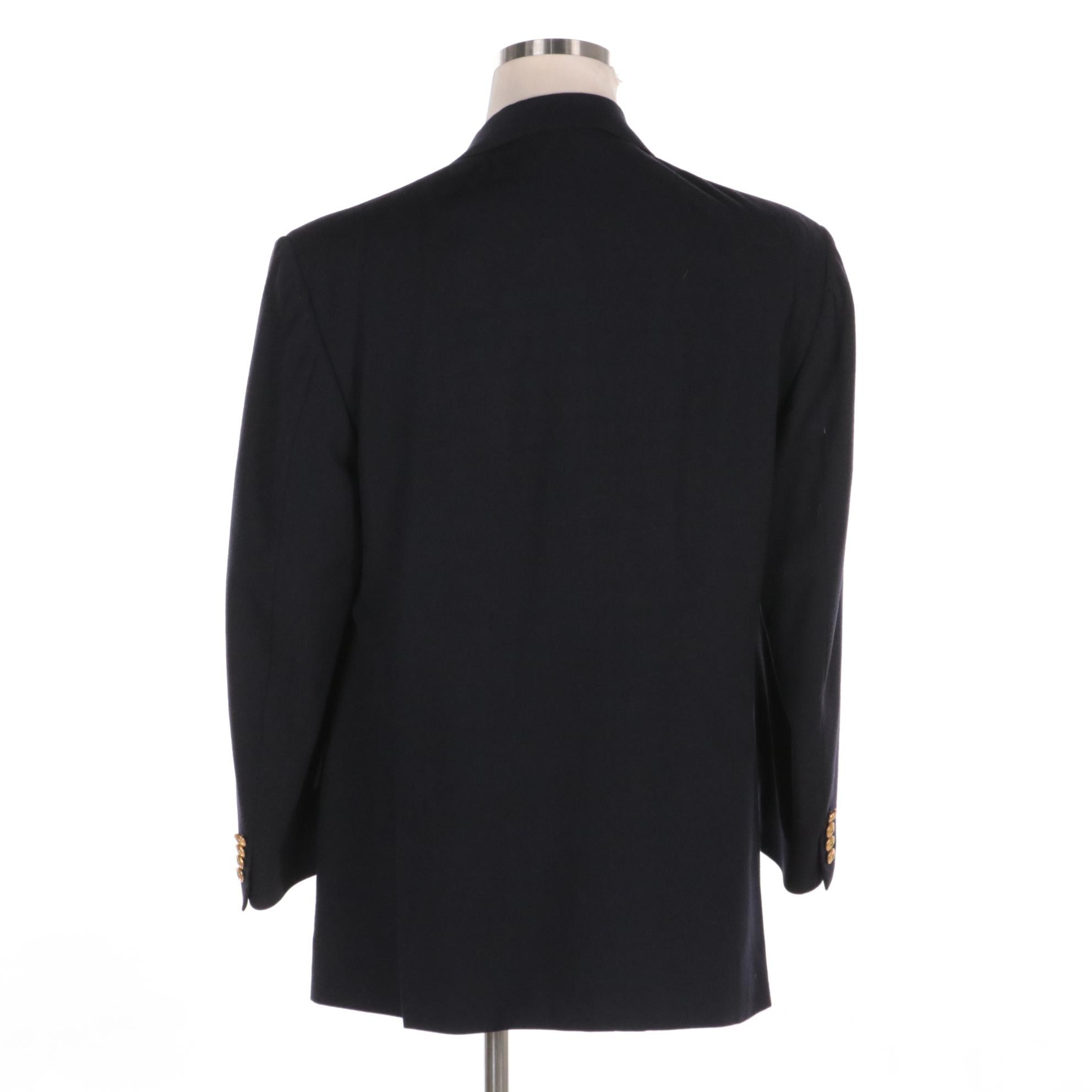 Polo by Ralph Lauren Navy Wool Double-Breasted Blazer with Embroidered Crest