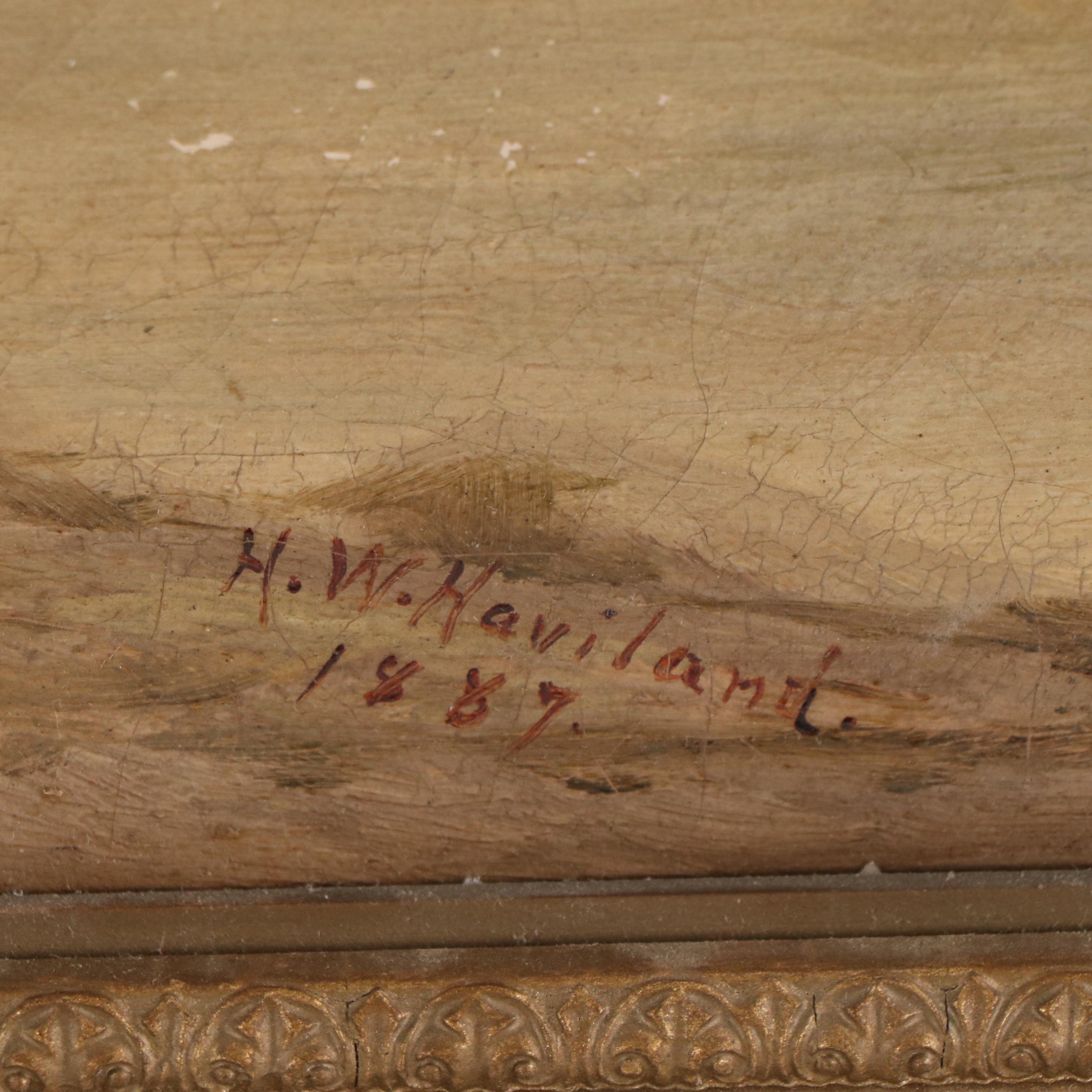 H.W. Haviland Landscape Oil Painting of Autumnal Forest, 1889