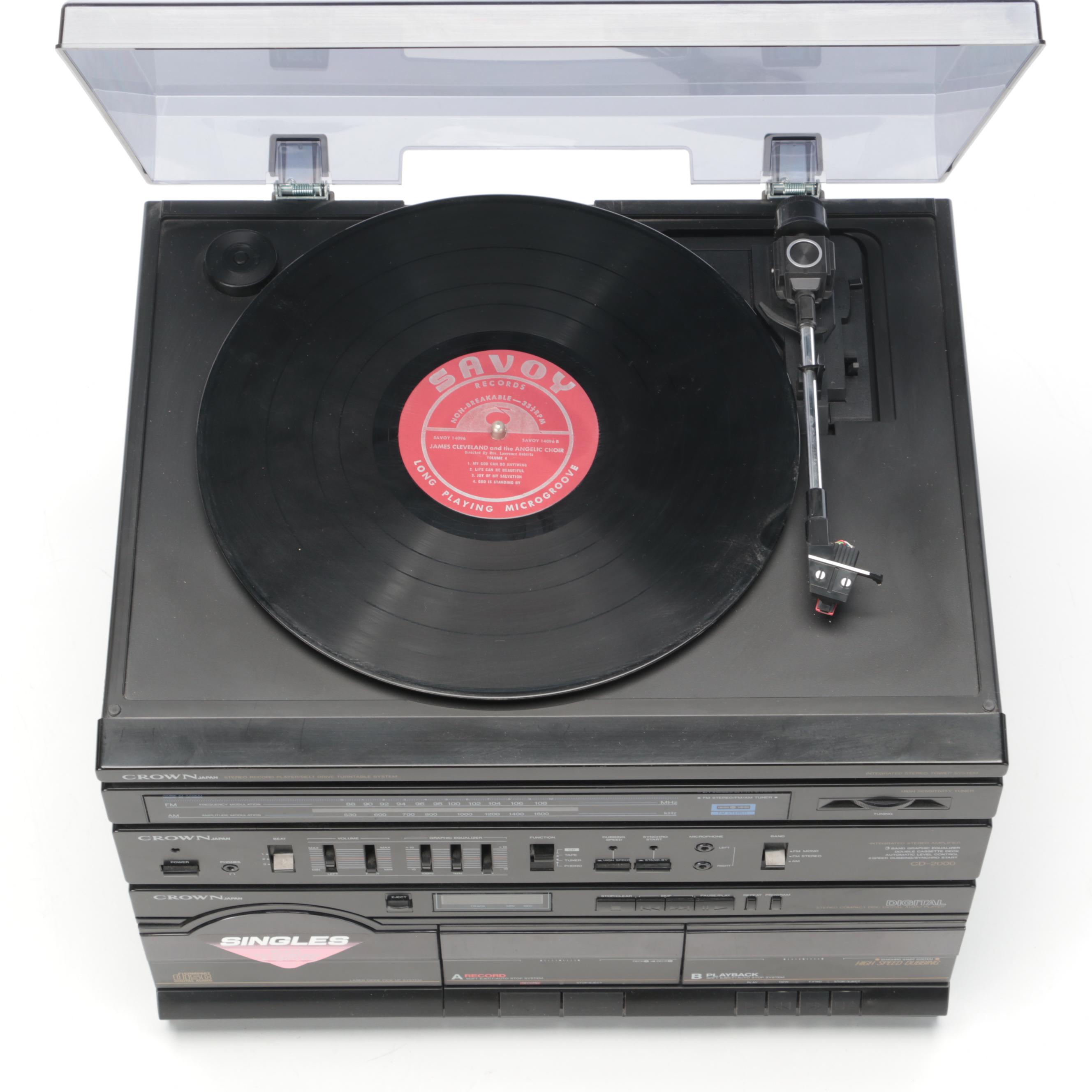 Crown CD-2000 CD Player Stereo Tower System with Turntable and Tape Player