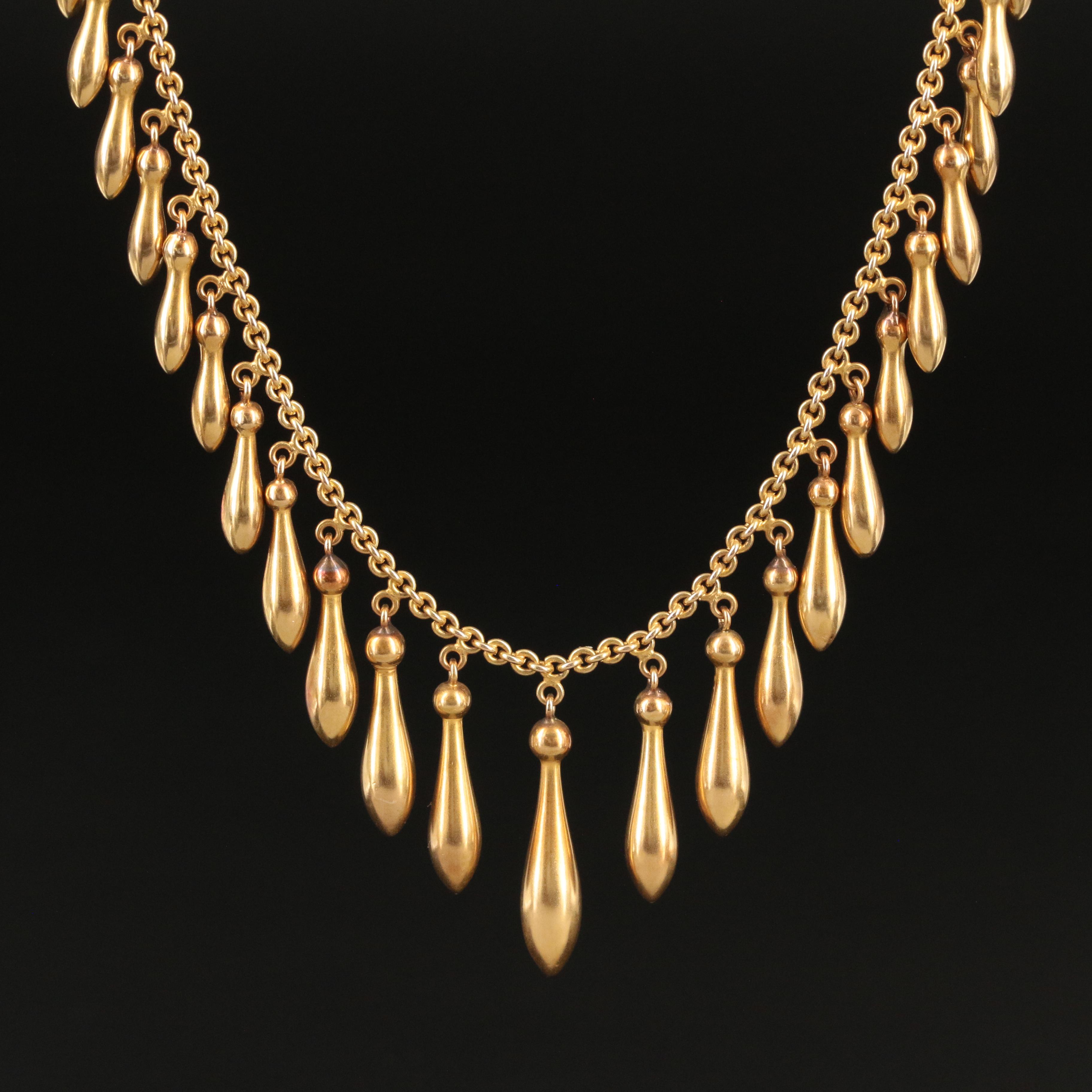 Victorian Etruscan Revival 14K Amphora Fringe Necklace