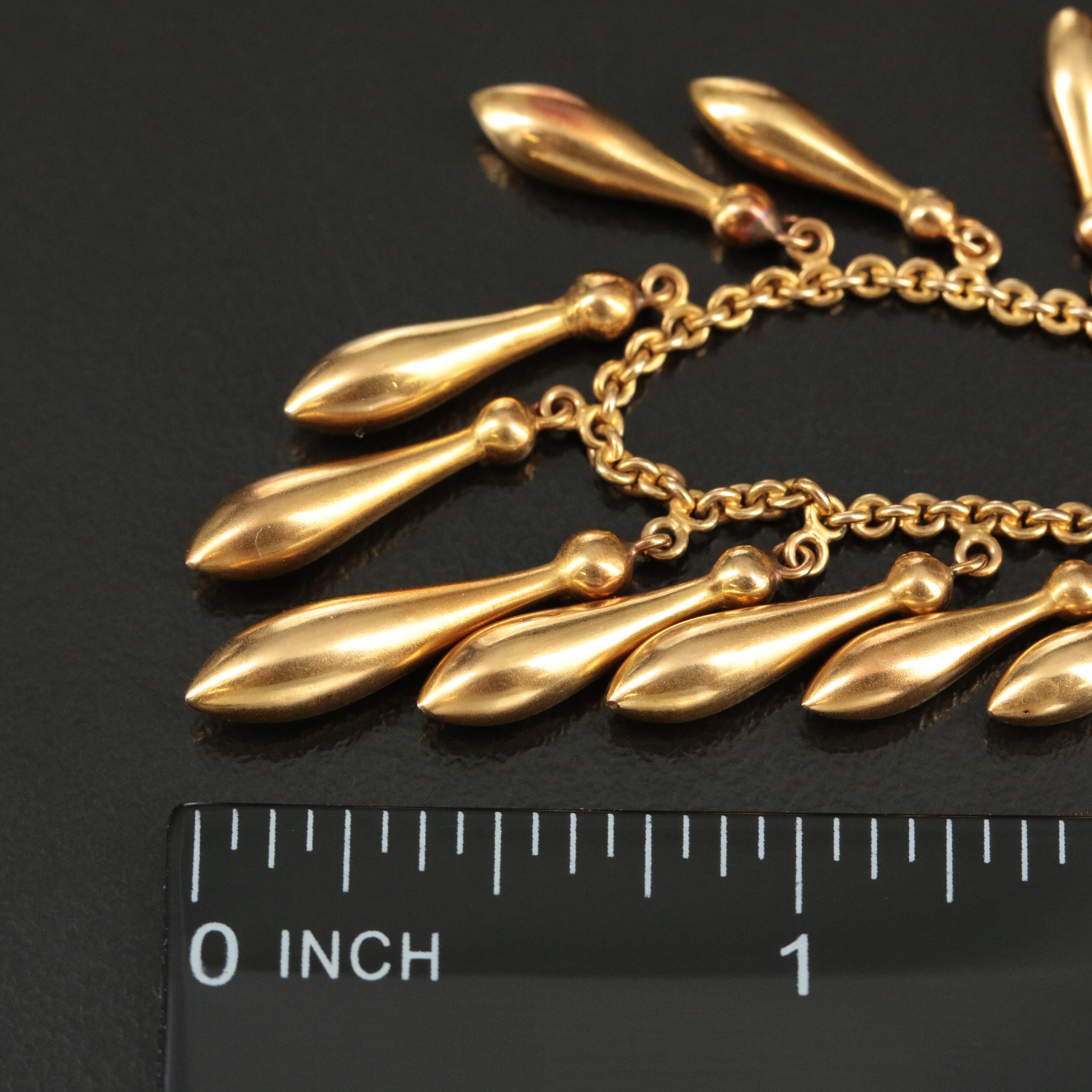 Victorian Etruscan Revival 14K Amphora Fringe Necklace