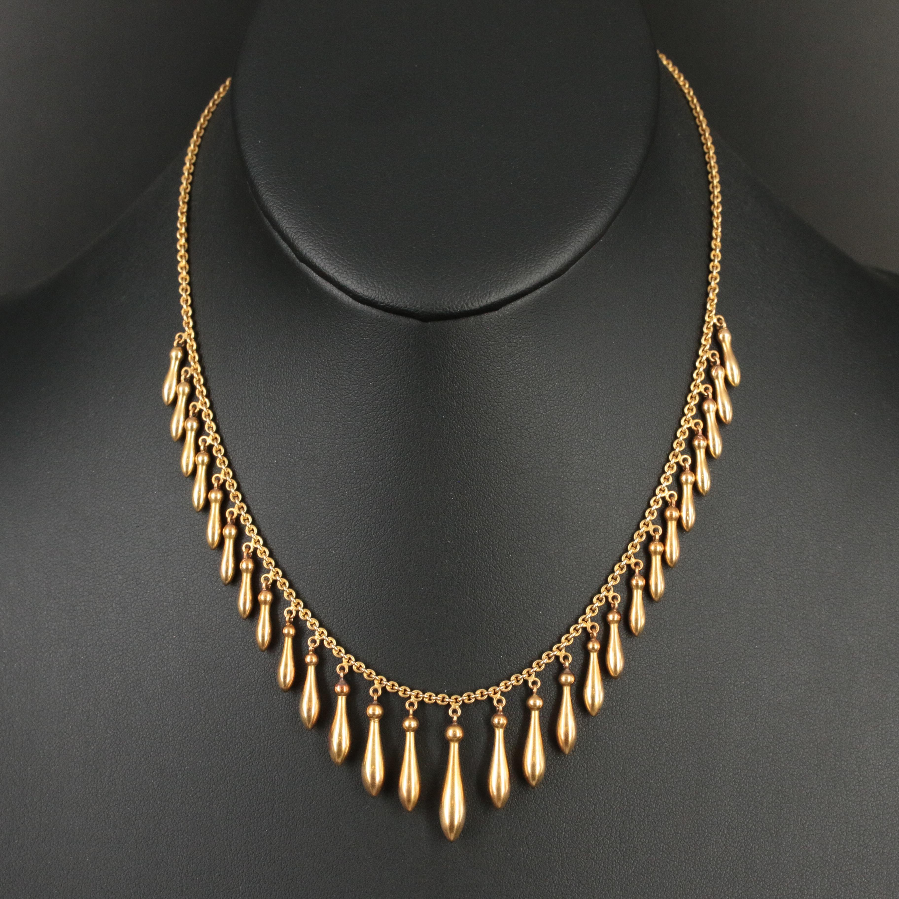 Victorian Etruscan Revival 14K Amphora Fringe Necklace
