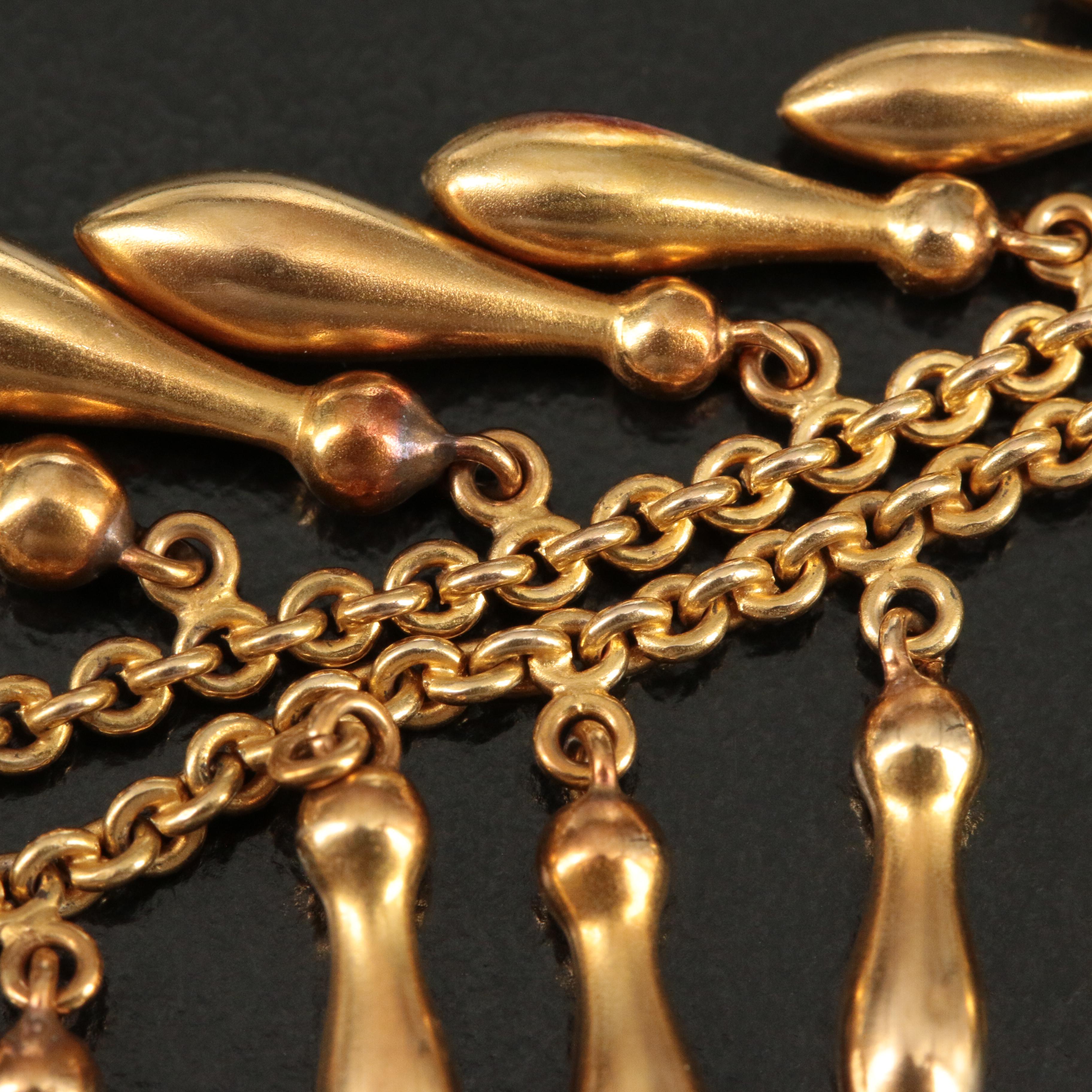 Victorian Etruscan Revival 14K Amphora Fringe Necklace