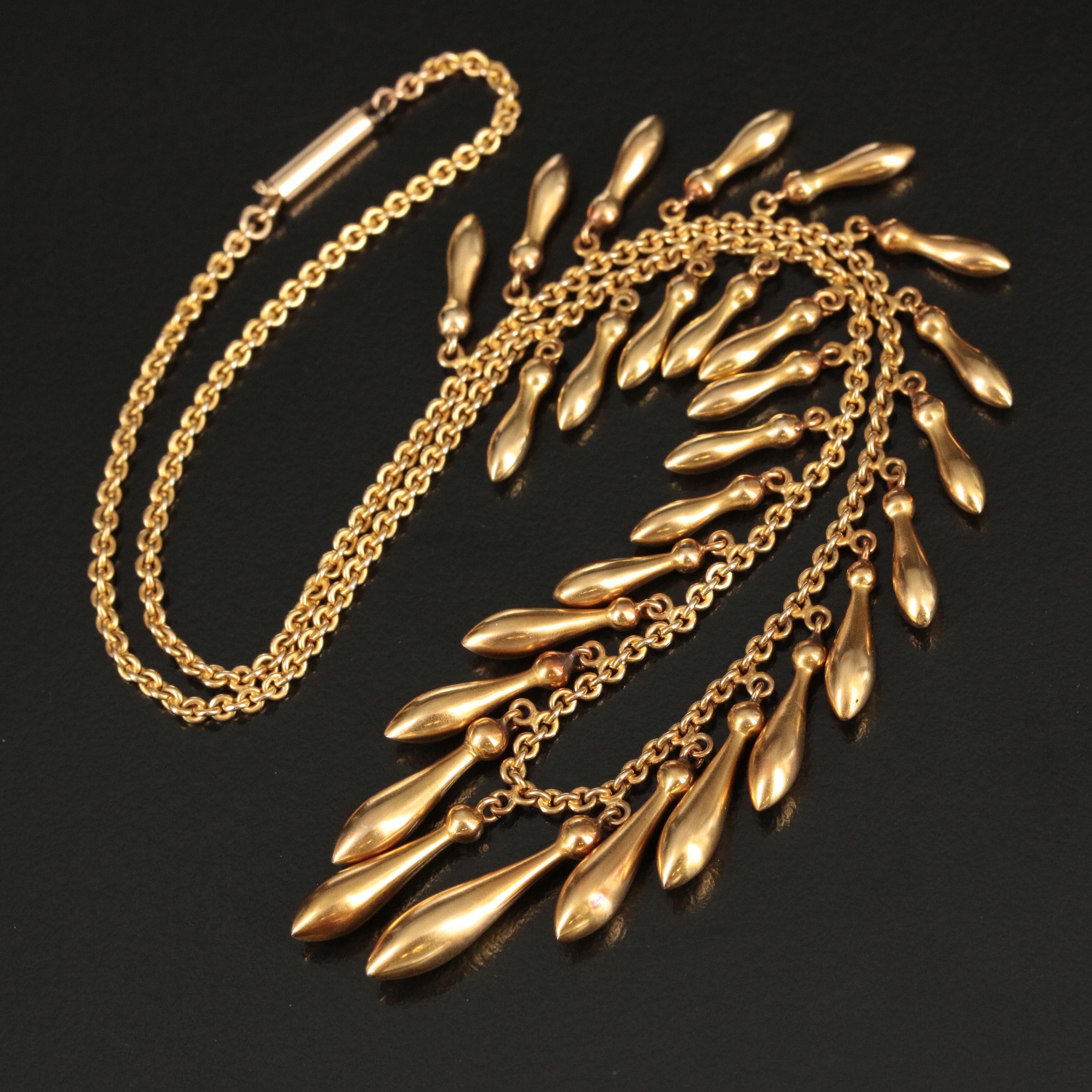 Victorian Etruscan Revival 14K Amphora Fringe Necklace