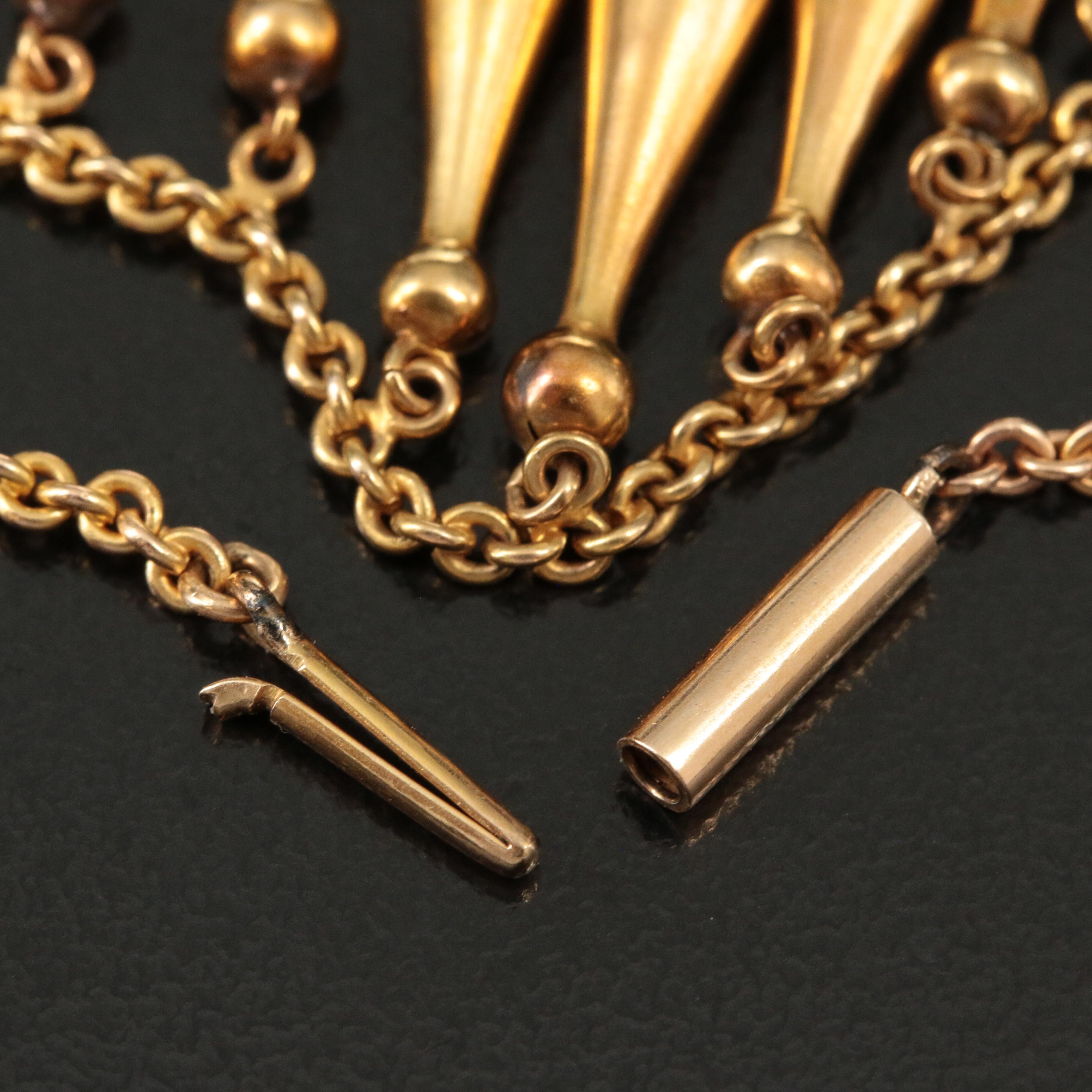 Victorian Etruscan Revival 14K Amphora Fringe Necklace