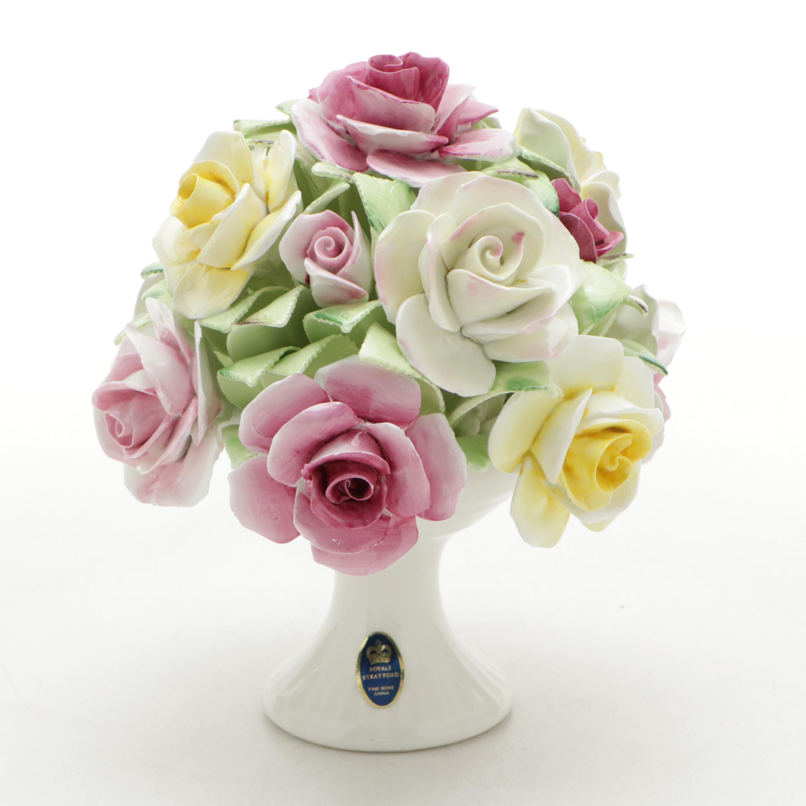 English Bone China Flower Basket Figurines