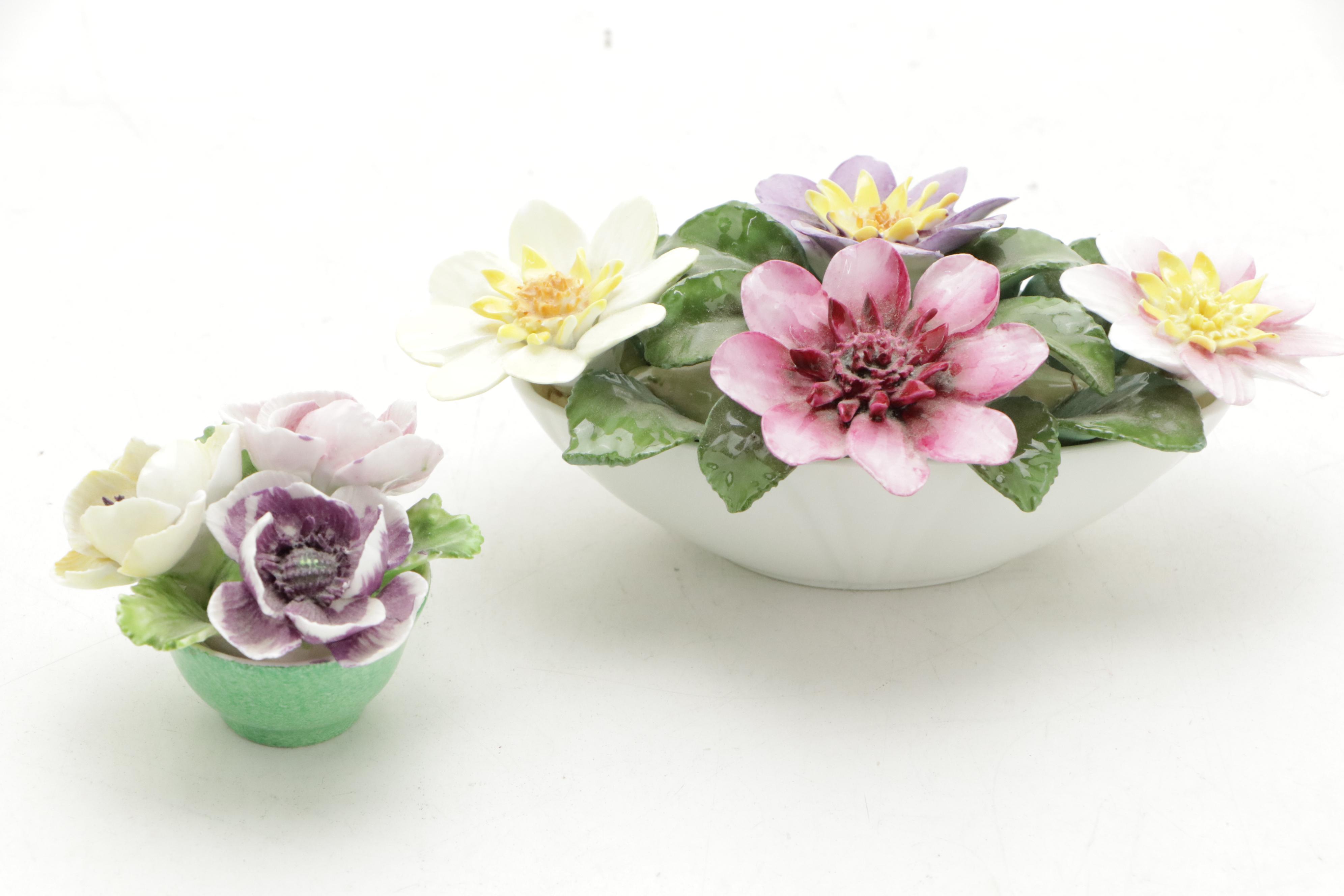 English Bone China Flower Basket Figurines