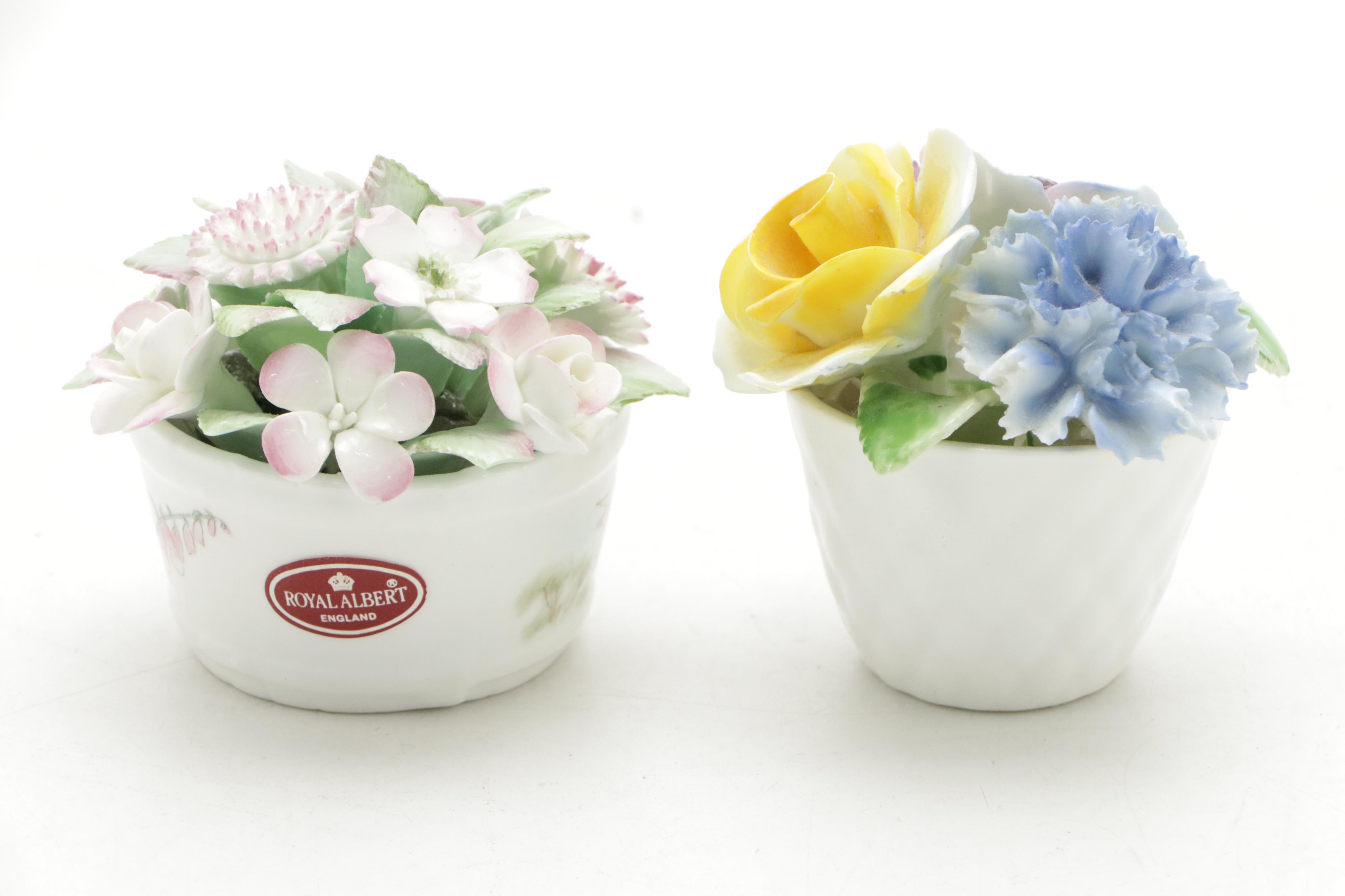 English Bone China Flower Basket Figurines