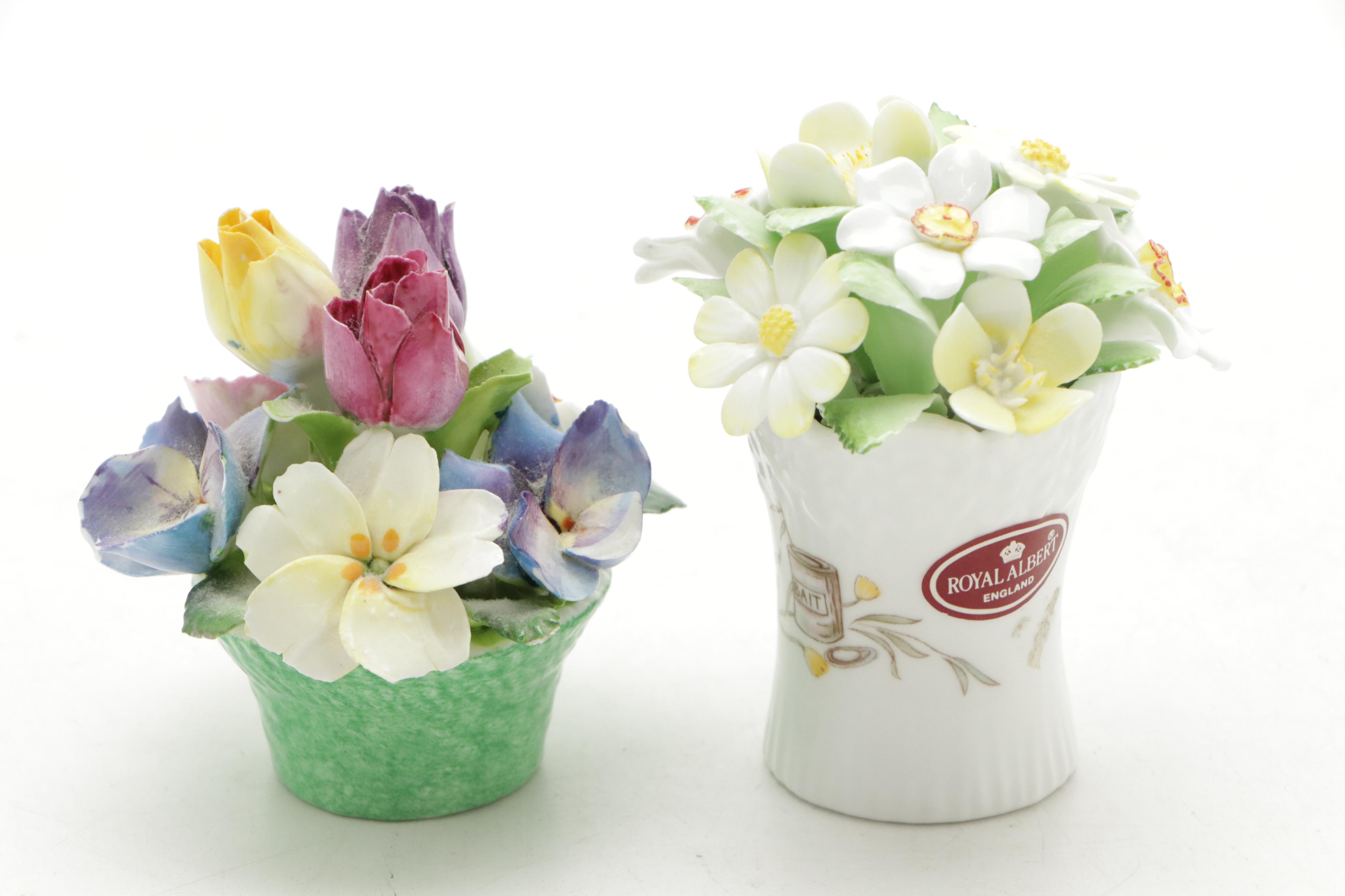 English Bone China Flower Basket Figurines